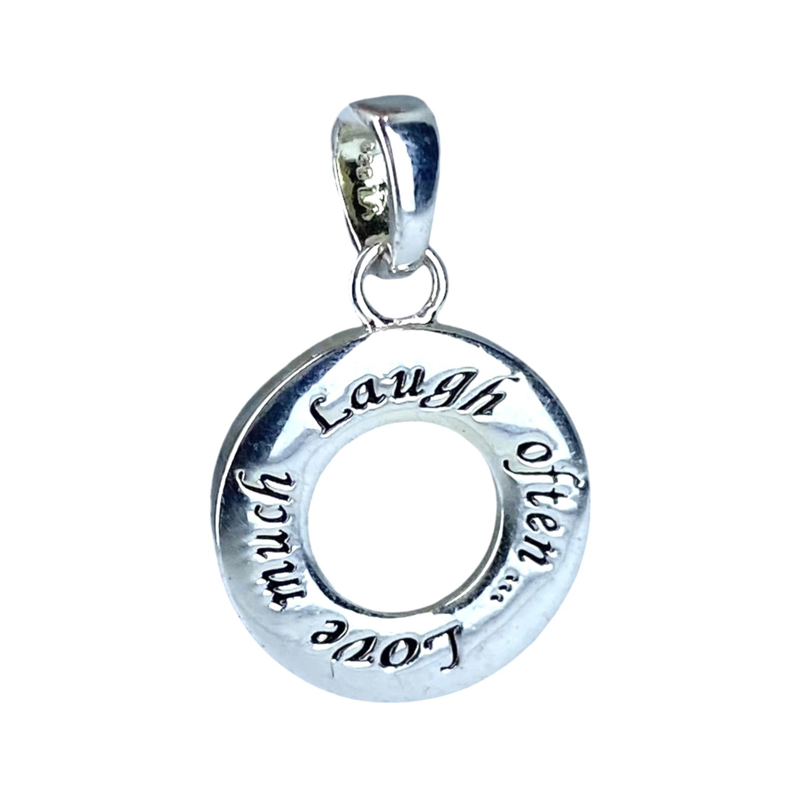 Signed Sterling "Love Much Laugh Often" Pendant 2g: Signed Sterling "Love Much Laugh Often" Pendant 2g Engraved 925 LA