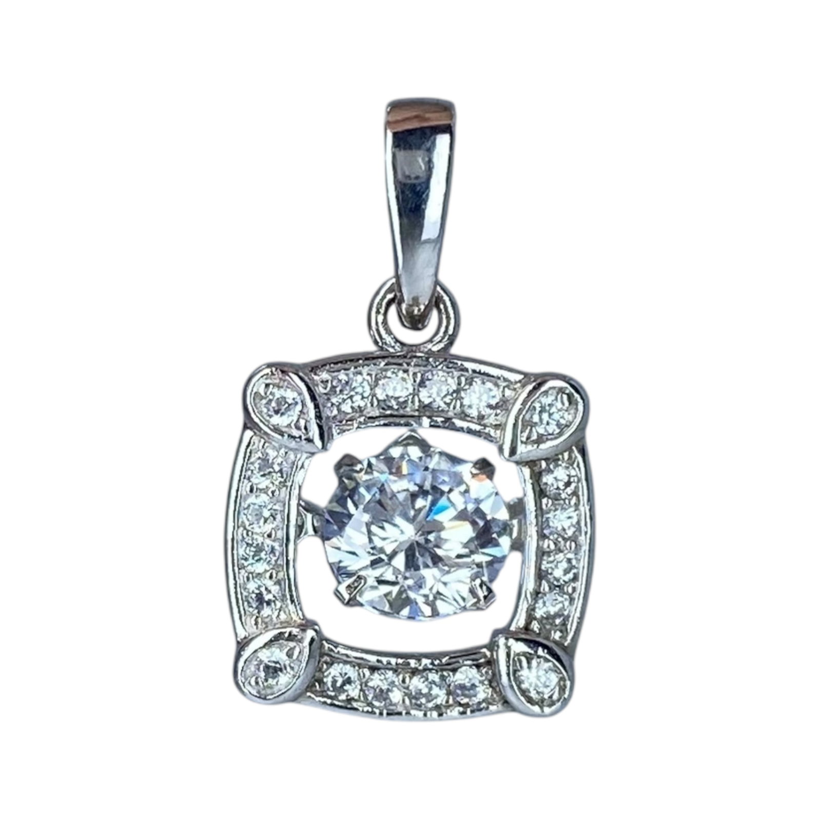 Signed Sterling CZ Dancing Stone Pendant 2.33g: Signed Sterling CZ Dancing Stone Pendant 2.33g Engraved PAJ CZ 925 China (inside stone moves)