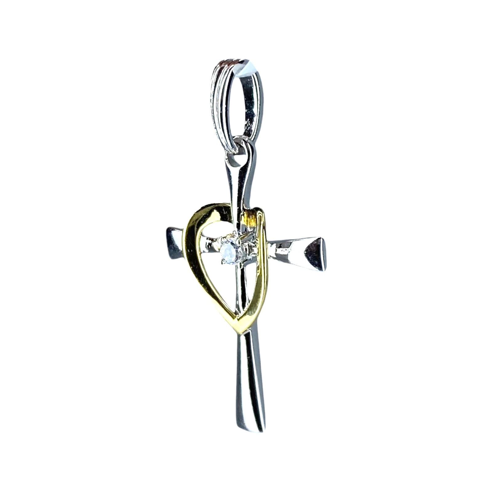 Signed Sterling CZ Heart Cross Pendant 1.1g: Signed Sterling CZ Heart Cross Pendant 1.1g Engraved PAJ CZ 925