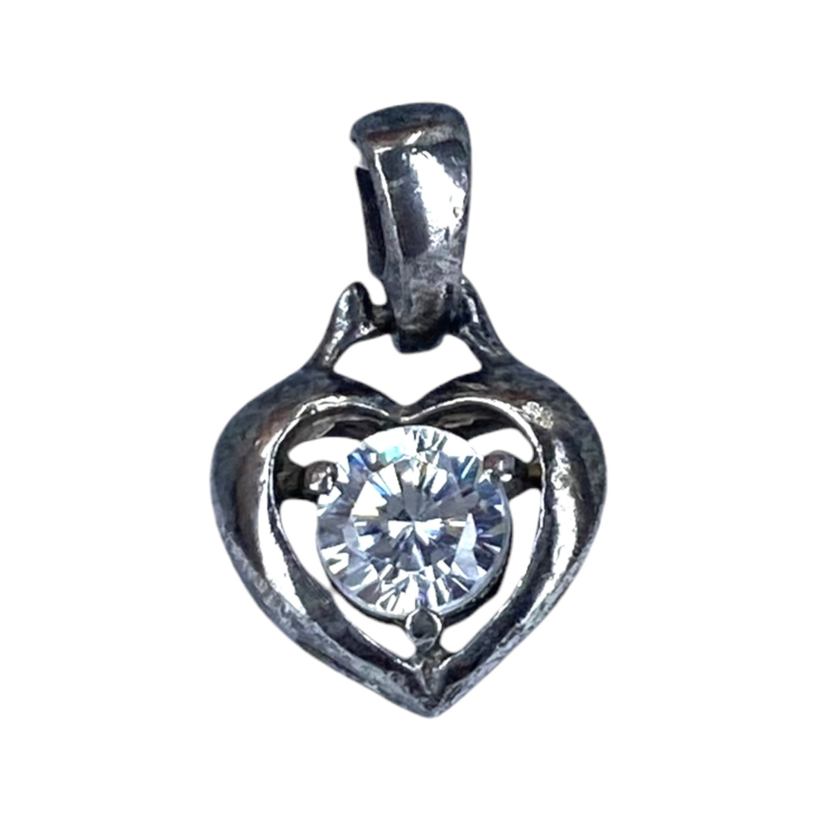 Sterling Round Rhinestone Heart Pendant 1.4g (1 of 4)