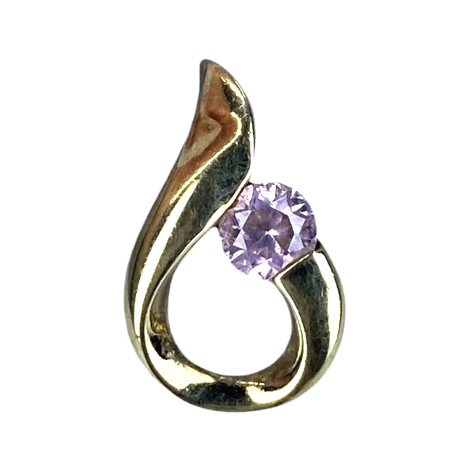 Signed Gold Over Sterling Round Pink Rhinestone Pendant 1g (1 of 4)