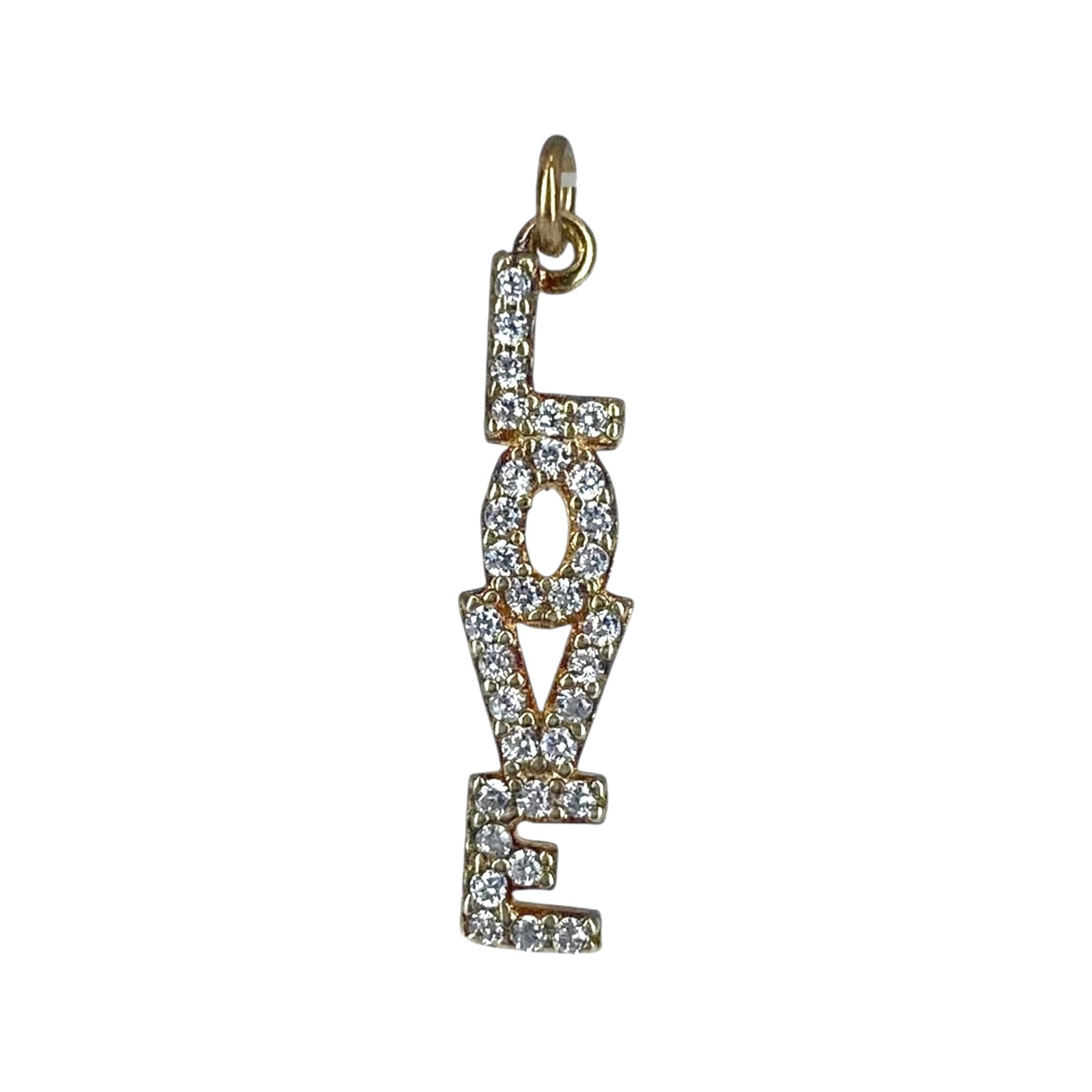 Gold Over Sterling Rhinestone Vertical Love Pendant 1g: Gold Over Sterling Rhinestone Vertical Love Pendant 1g Engraved 925