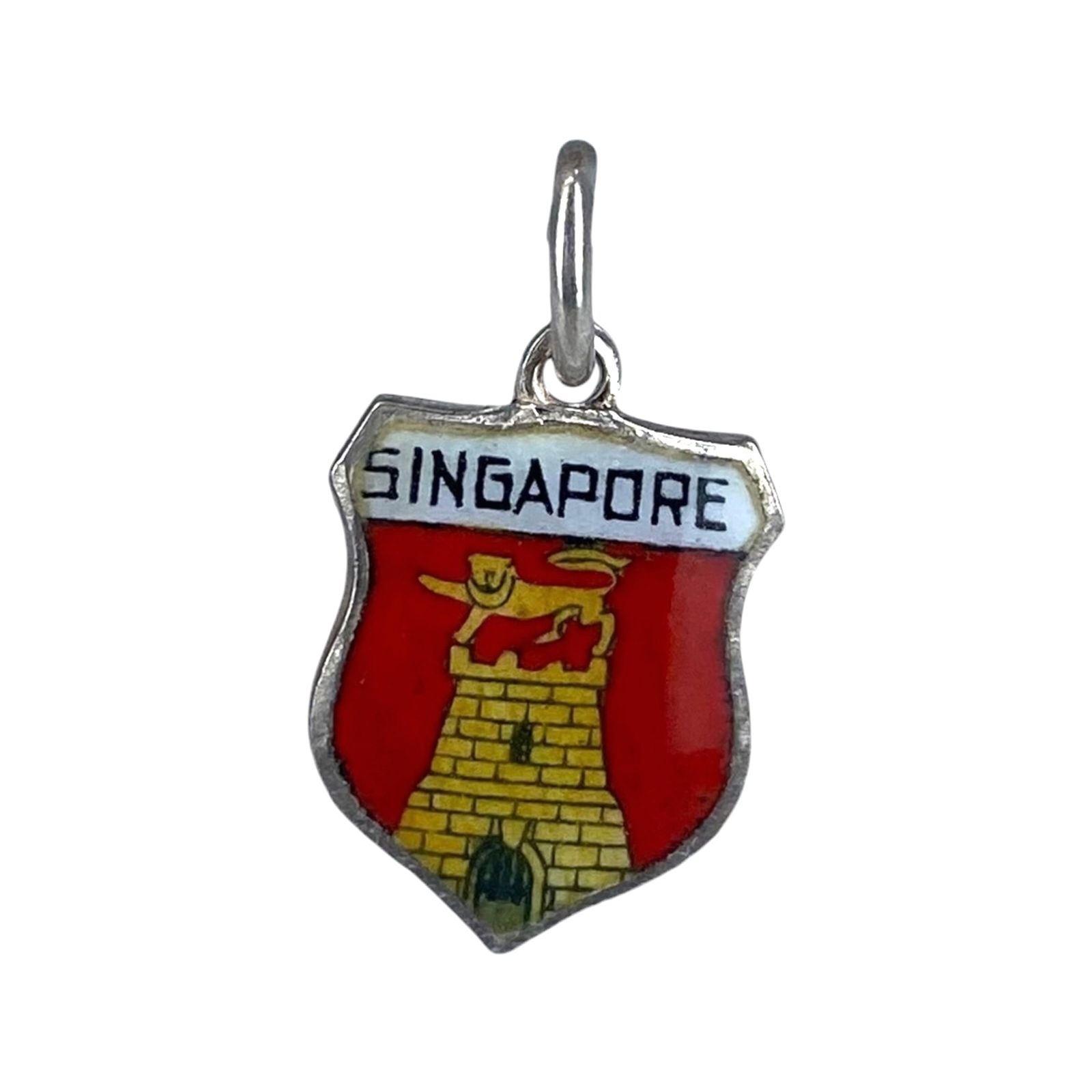 Sterling Singapore Painted Shield Charm 1.3g: Sterling Singapore Painted Shield Charm 1.3g Engraved Sterling Silver