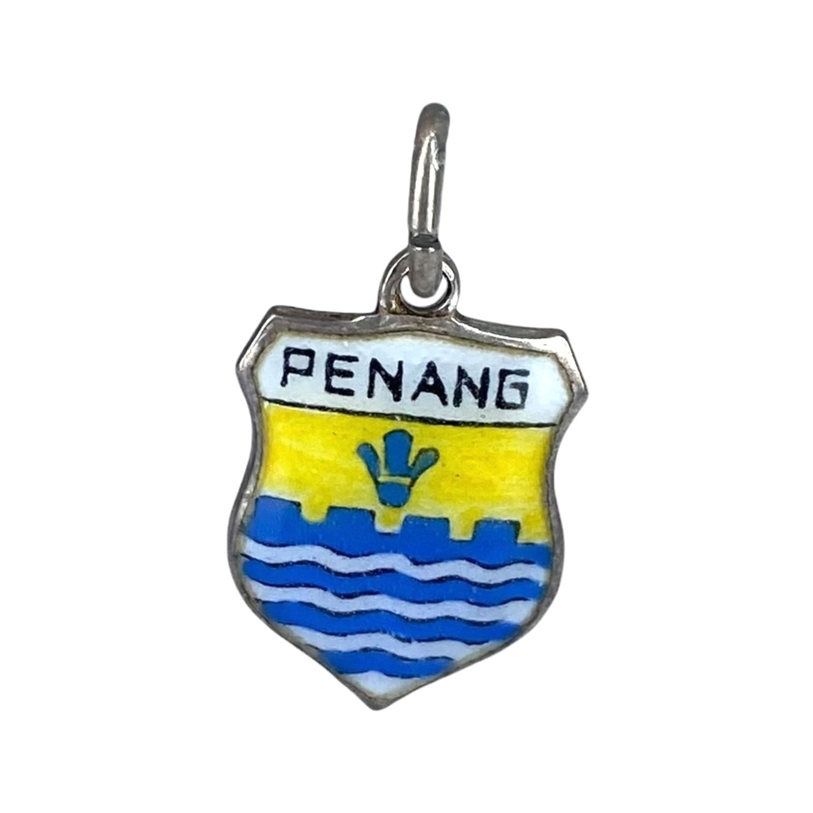 Sterling Penang Painted Shield Charm 1.4g: Sterling Penang Painted Shield Charm 1.4g Engraved Sterling Silver