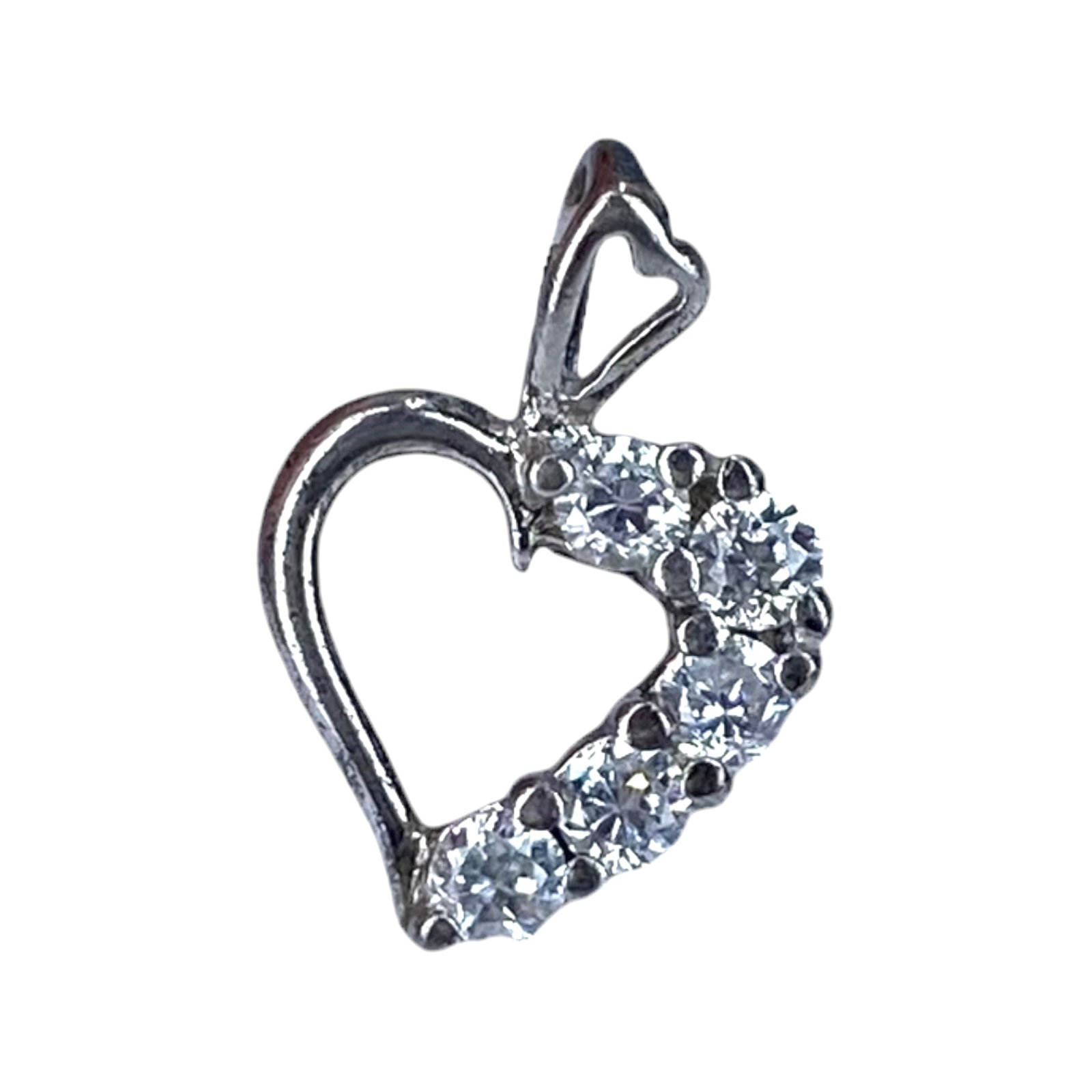 Signed Sterling CZ Heart Cut Out Pendant 0.52g: Signed Sterling CZ Heart Cut Out Pendant 0.52g Engraved 925 China, DL in a circle, CZ