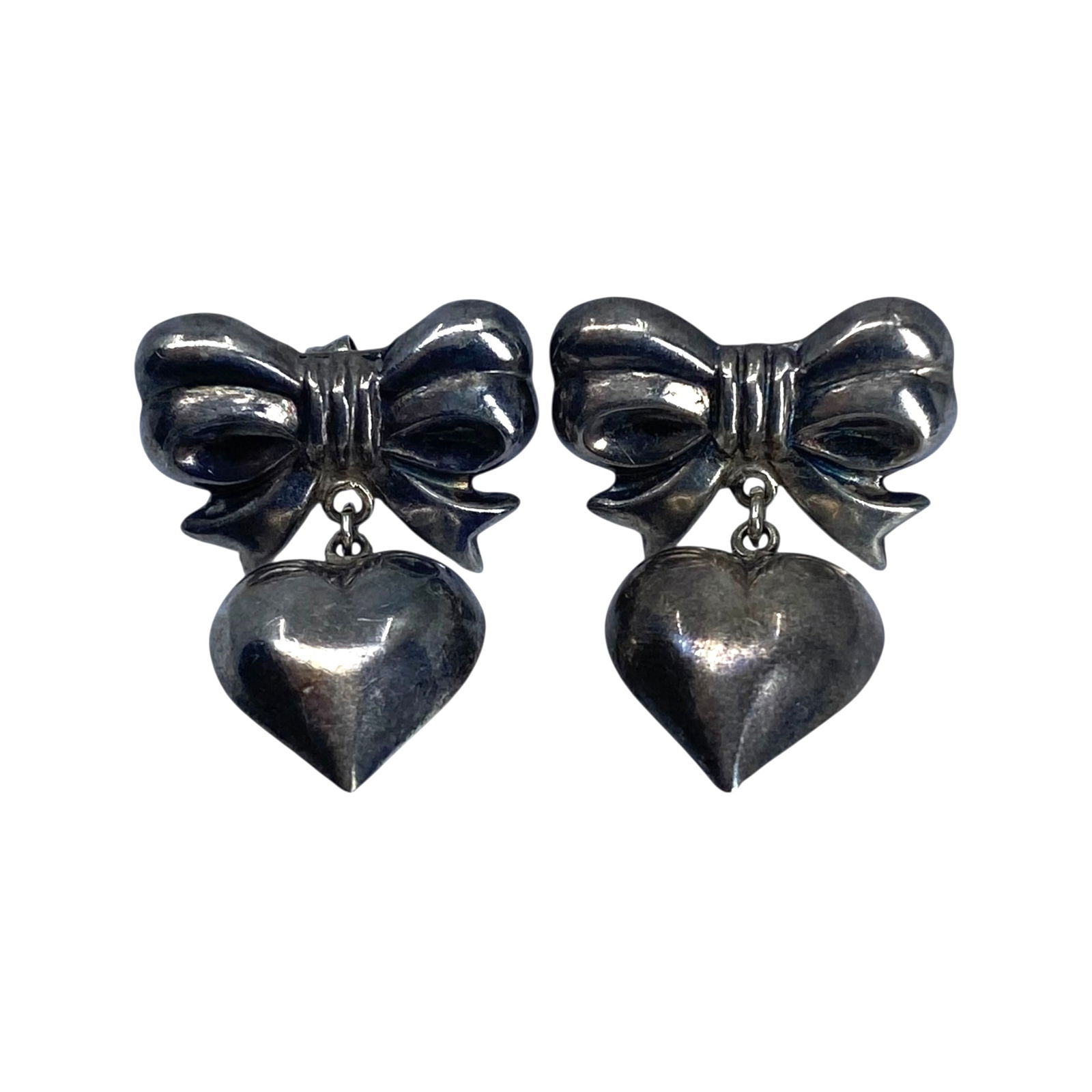 Sterling Bow And Puffy Heart Earrings 8g: Sterling Bow And Puffy Heart Earrings 8g Engraved 925