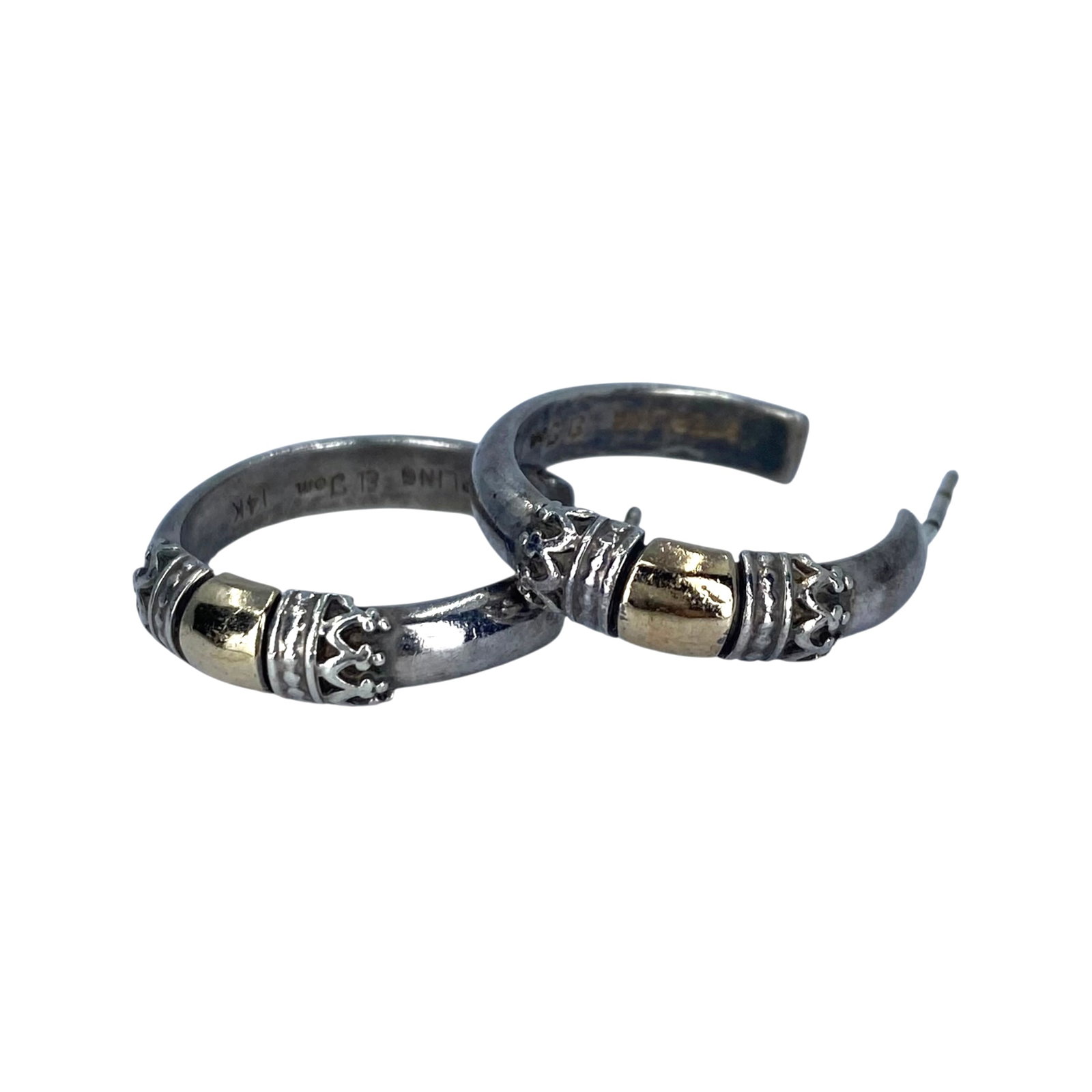 Signed 14k Sterling Unique Open Hoop Earrings 7.43g: Signed 14k Sterling Unique Open Hoop Earrings 7.43g Engraved Sterling, El Tom (?) in cursive, 14k