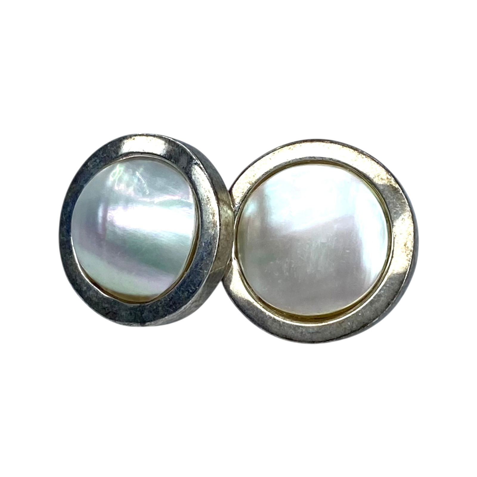 Sterling Circle Mother Of Pearl Bezel Stud Earrings 7g: Sterling Circle Mother Of Pearl Bezel Stud Earrings 7g
