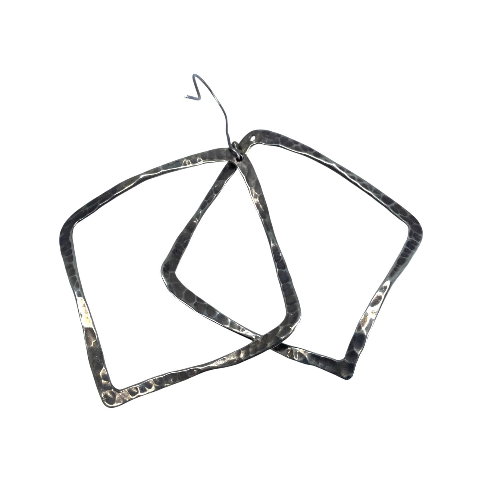 Sterling Hammered Open Square Earrings 6.4g: Sterling Hammered Open Square Earrings 6.4g Engraved 925, sold as is - one square missing a hook