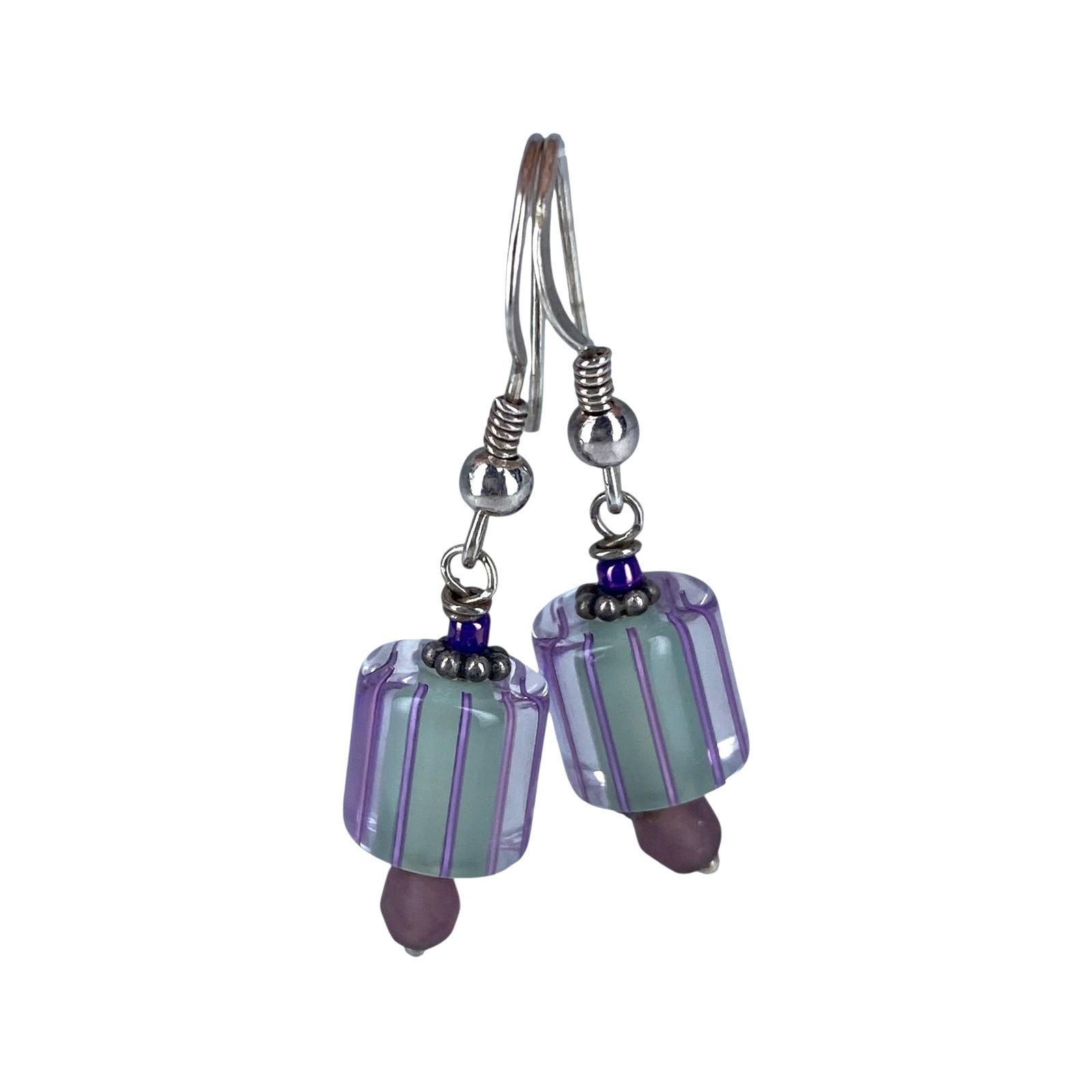 Sterling Striped Purple Cylinder Dangle Earrings 4g: Sterling Striped Purple Cylinder Dangle Earrings 4g Engraved 925