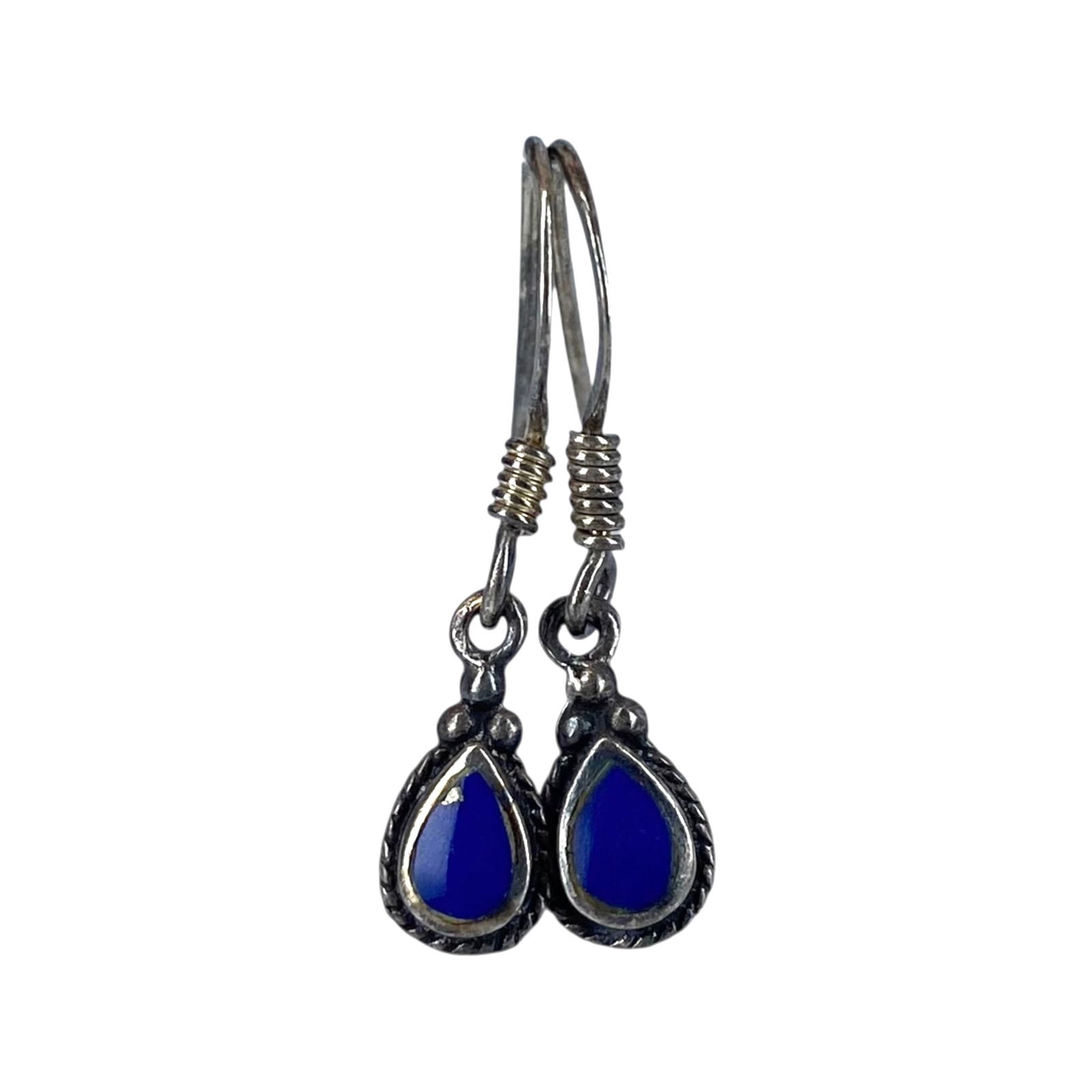 Sterling Lapis Lazuli Bezel Teardrop Earrings 1.1g (1 of 4)