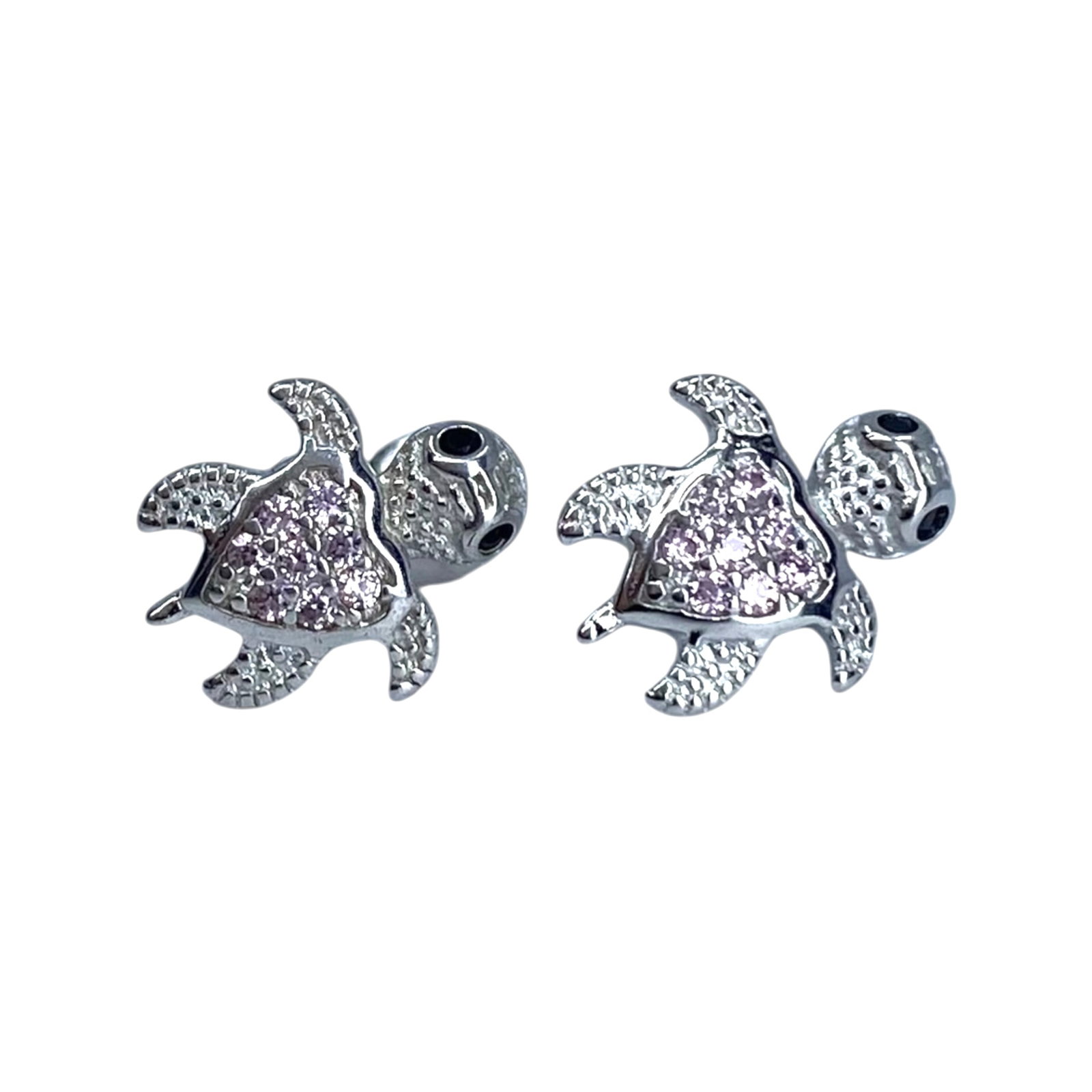 Signed Sterling Multi Stone Turtle Stud Earrings 1g: Signed Sterling Pink Rhinestone with Black Rhinestone Eyes Turtle Stud Earrings 1g Engraved 925 and 6 lines "lll lll"