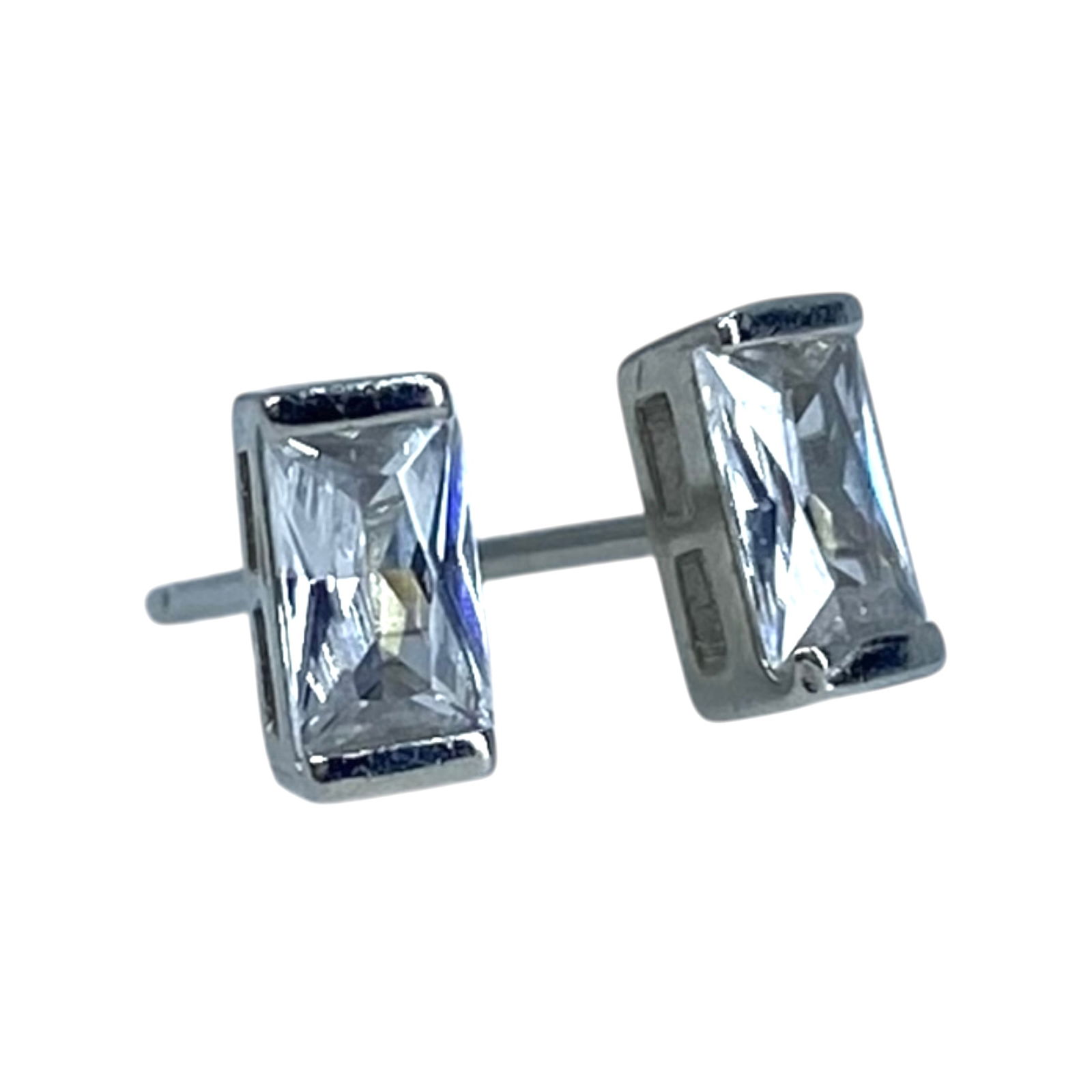 Signed Sterling Channel Set Baguette Rhinestone Stud Earrings 1g: Signed Sterling Channel Set Baguette Rhinestone Stud Earrings 1g Engraved with an N in a box, 925, CN