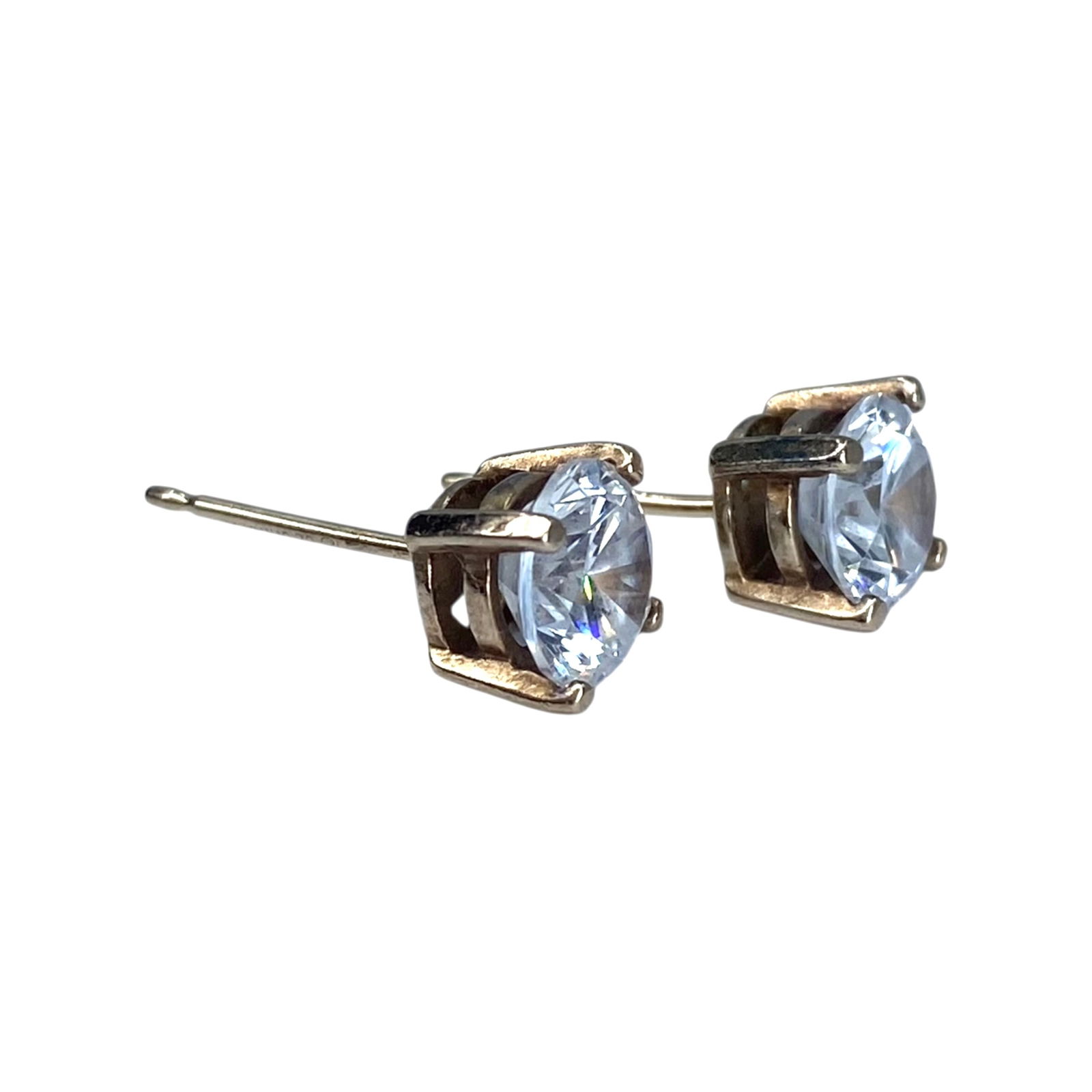 Gold Over Sterling Round CZ Stud Earrings 2g: Gold Over Sterling Round CZ Stud Earrings 2g Engraved 925 CZ