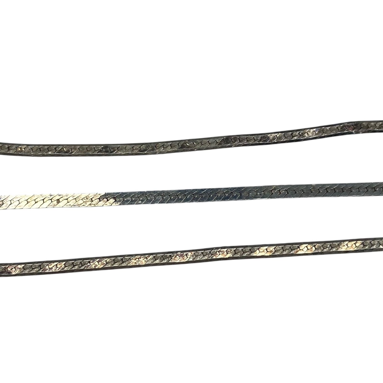 Signed Sterling Herringbone Chain 19in 3.2g: Signed Sterling Herringbone Chain 19in 3.2g Engraved Triangle Under Brev, 925, Italy, Sold as is - Some kinks in the chain