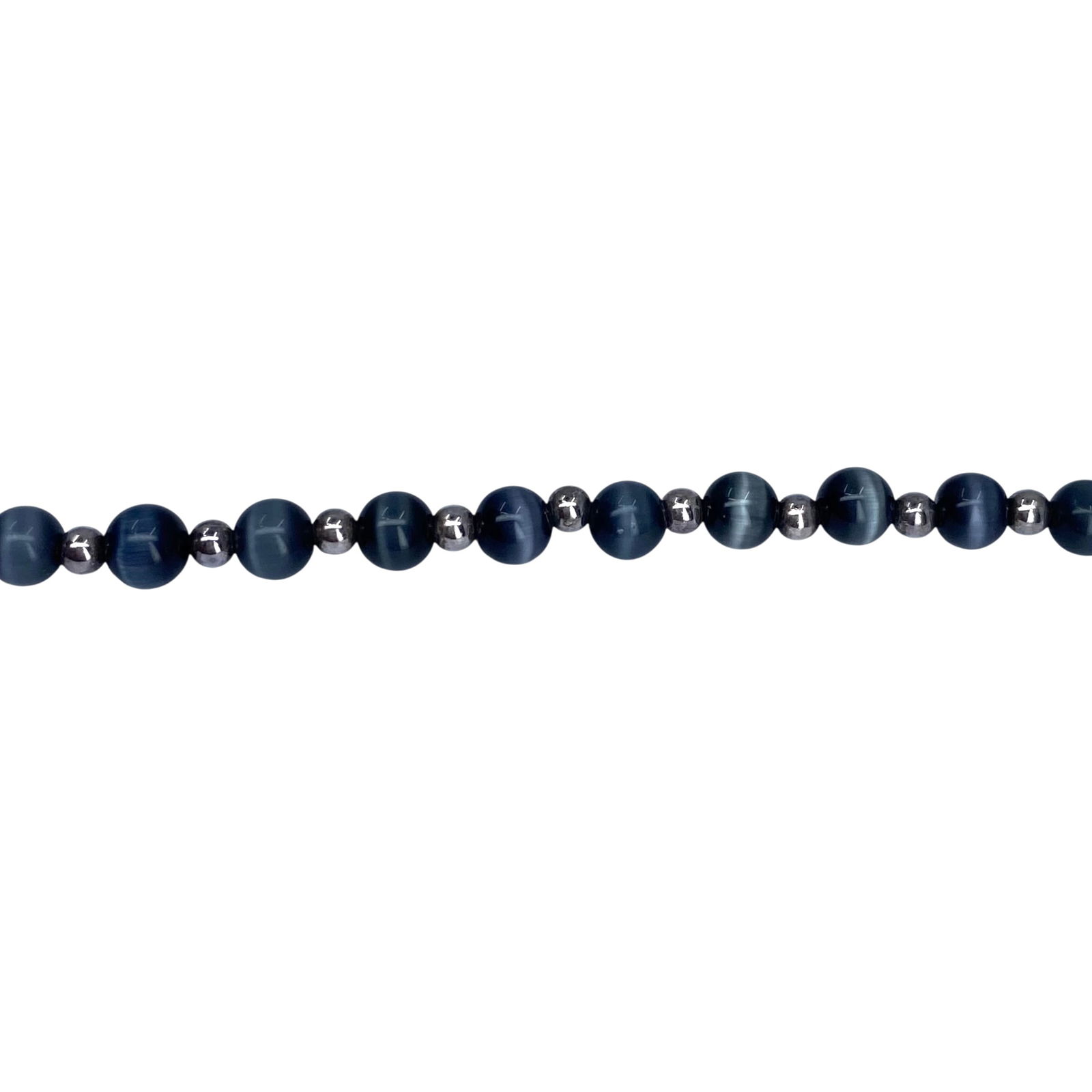 Signed Sterling Blue Tigers Eye Bead Bracelet 8in 6.14g: Signed Sterling Blue Tigers Eye Bead Bracelet 8in 6.14g Engraved Jordan Sterling 925