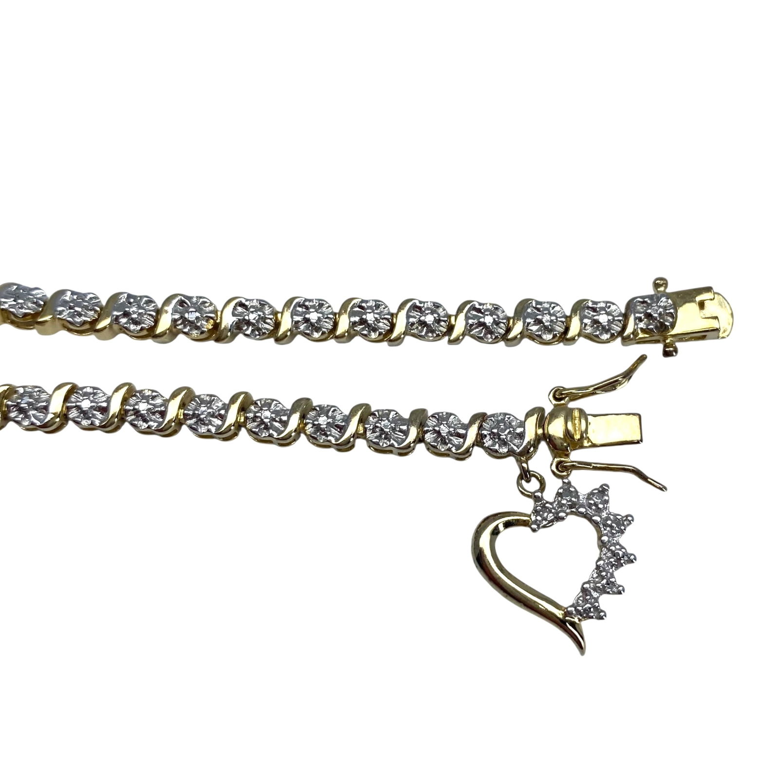 Ross Simons Gold Over Sterling Diamond Heart Charm Tennis Bracelet 7in 11g: Ross Simons Gold Over Sterling Diamond Heart Charm Tennis Bracelet 7in 11g Engraved R 925 China