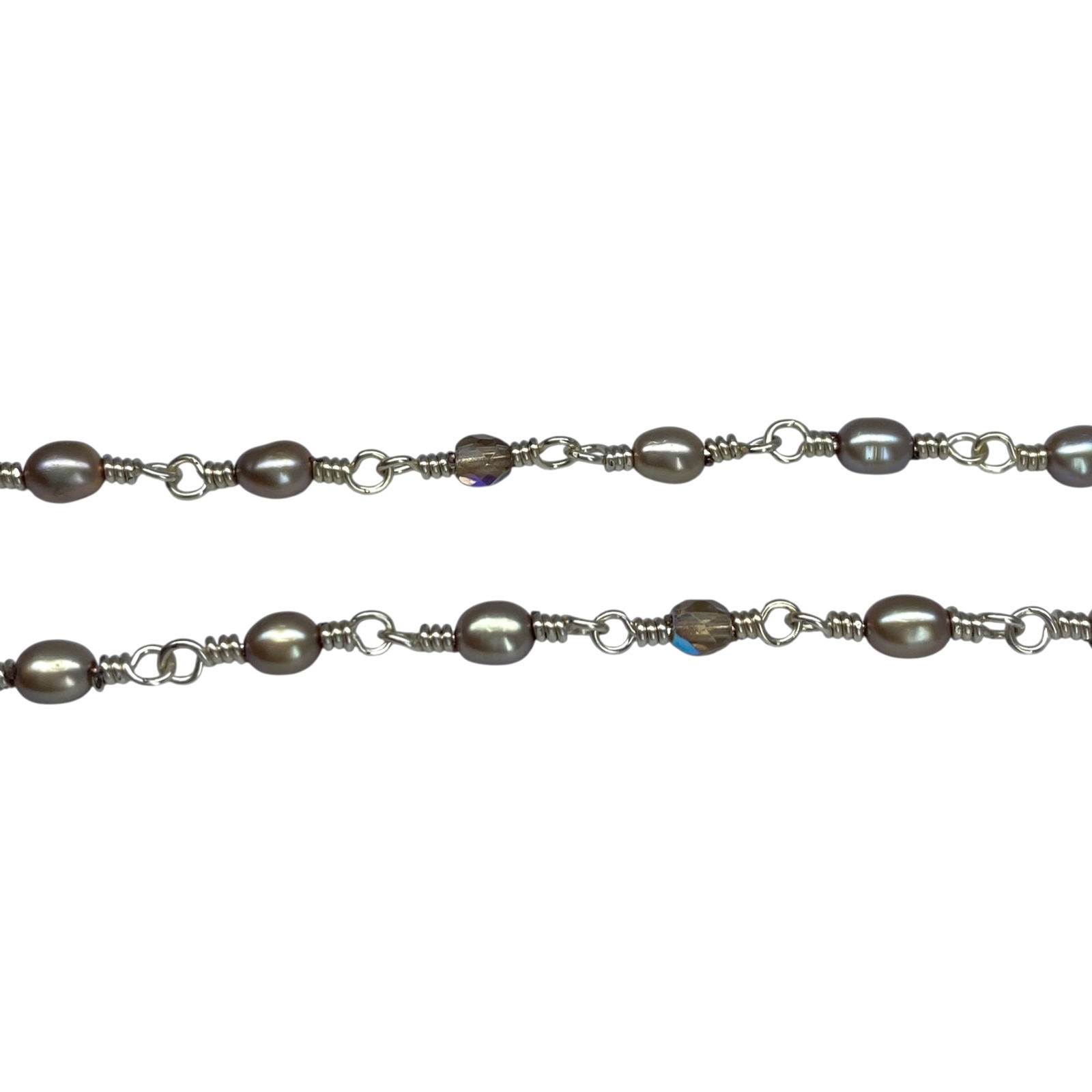 Sterling Multi Stone Bead Bracelet 10.5in 3.12g: Sterling Grey Pearl and Iridescent Glass Bead Bracelet 10.5in 3.12g