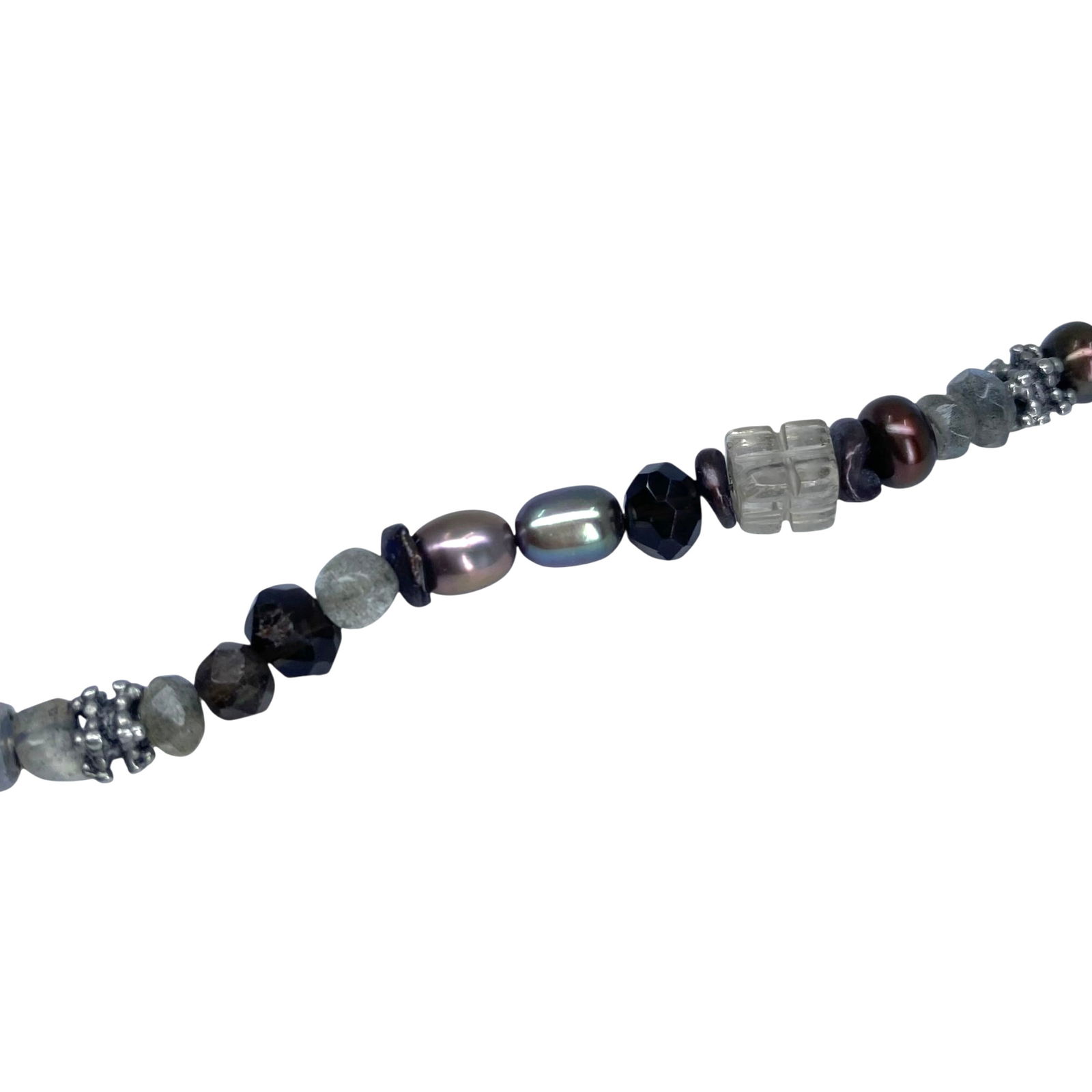 Sterling Multi Stone Bead Bracelet 7in 8g: Sterling Purple Pearl and Purple and White Glass Bead Bracelet 7in 8g