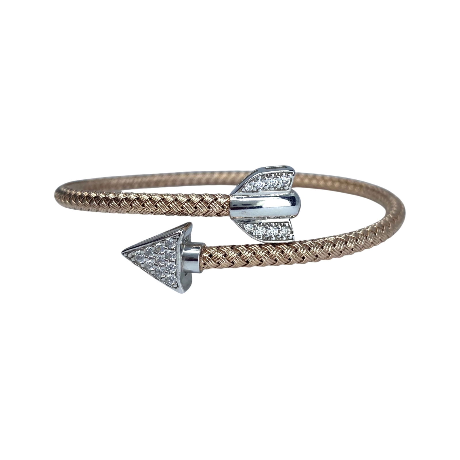 Signed Sterling And Bronze CZ Arrow Bangle 6.75in 10.13g: Signed Sterling And Bronze CZ Arrow Bangle 6.75in 10.13g Engraved LR 925 Italy