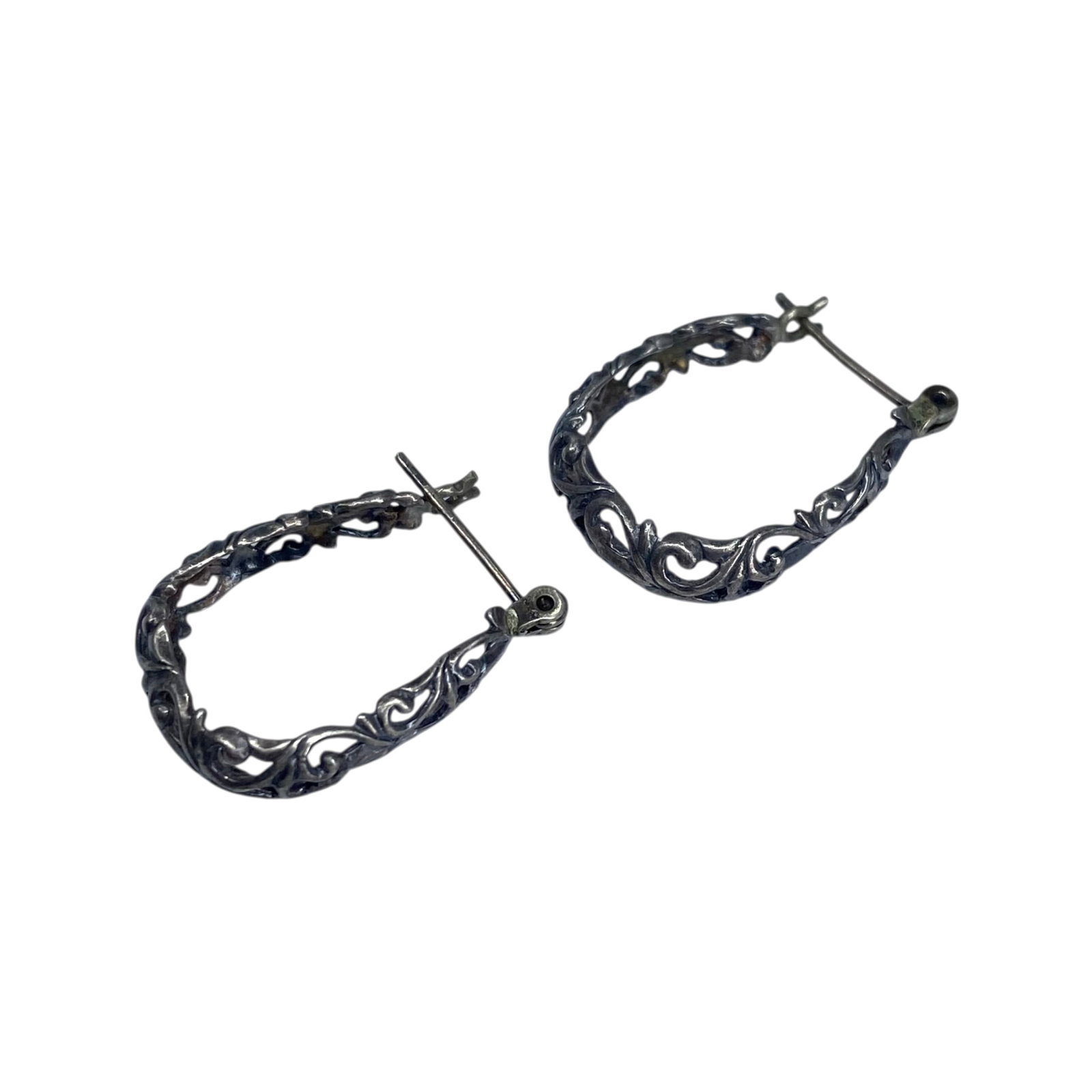 Signed Sterling Scroll Cut Out Hoop Earrings 2.3g (1 of 4)