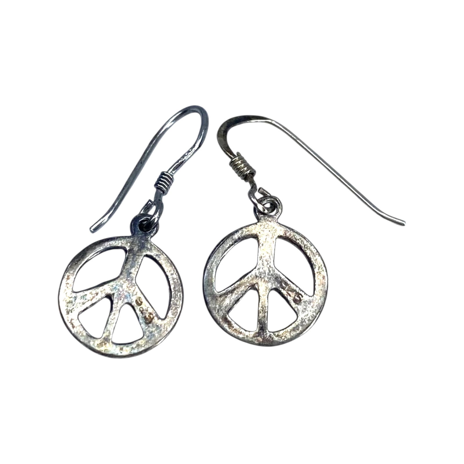 Sterling Peace Sign Dangle Earrings 1.4g: Sterling Peace Sign Dangle Earrings 1.4g Engraved 925