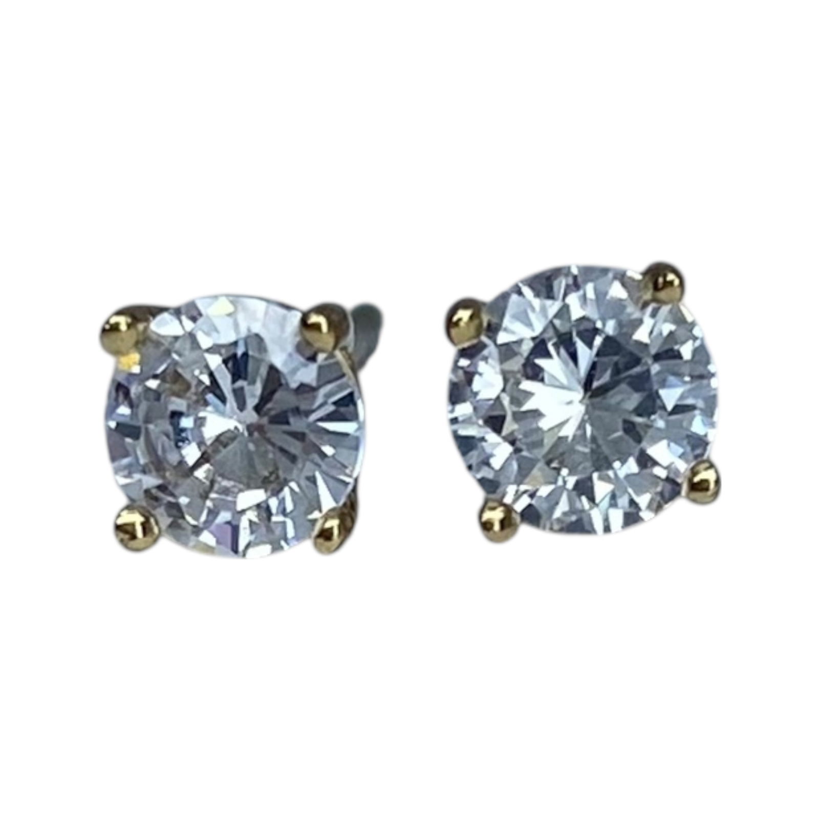 Gold Over Sterling Round Rhinestone Stud Earrings 0.44g: Gold Over Sterling Round Rhinestone Stud Earrings 0.44g Engraved JCM (?) 925