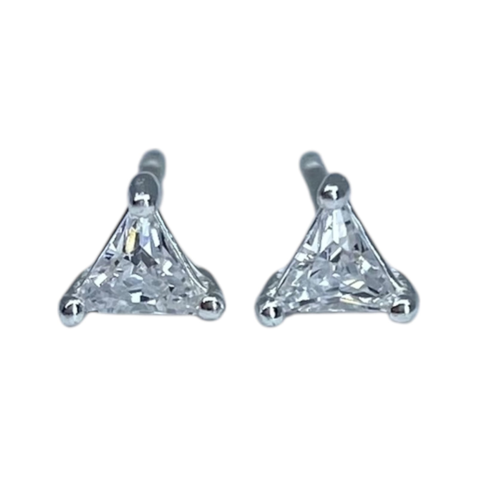 Signed Sterling Trilliant Cut Rhinestone Studs 0.4g (1 of 4)
