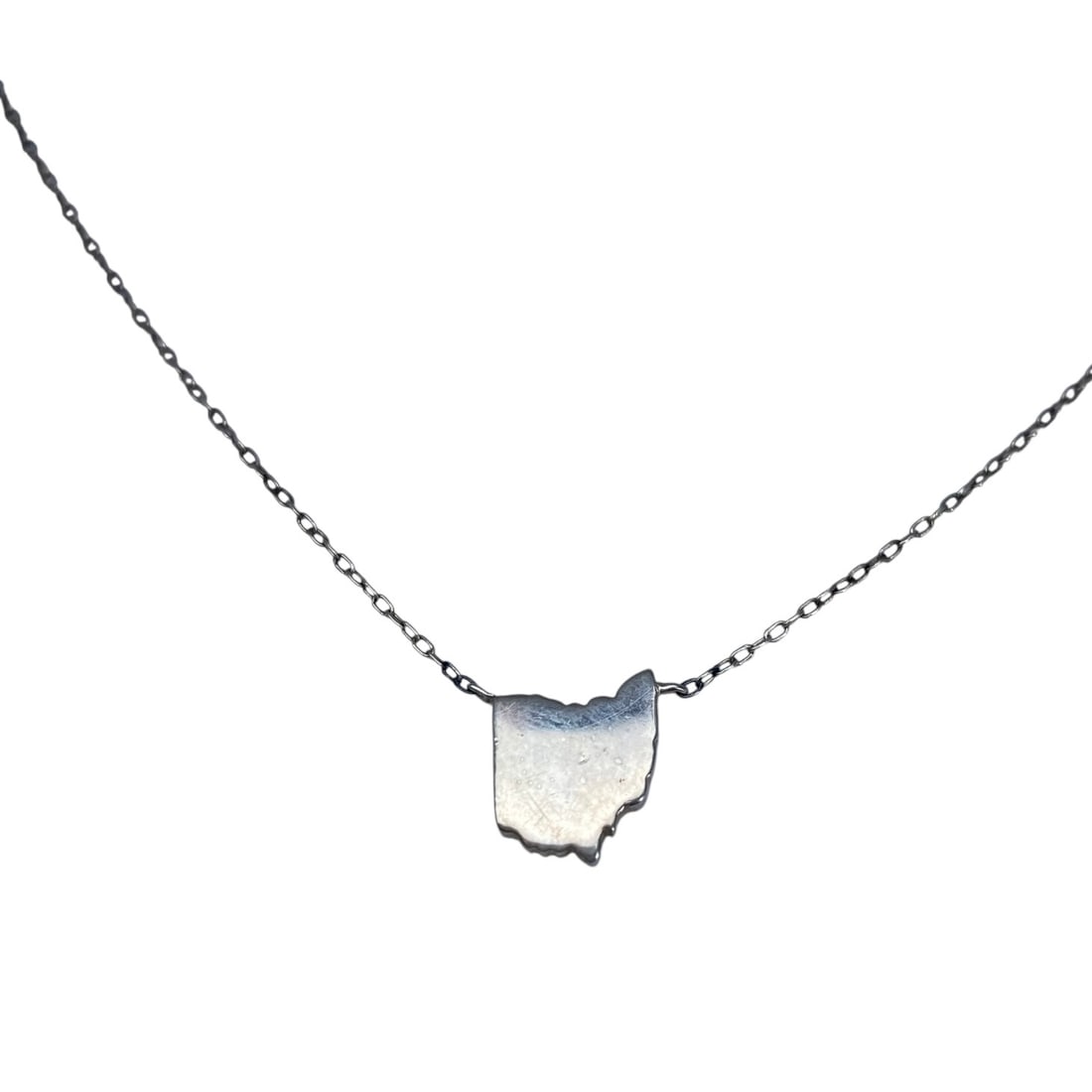 Signed Sterling Ohio Pendant Cable Chain Necklace 19in 2.22g: Signed Sterling Ohio Pendant Cable Chain Necklace 19in 2.22g Engraved circle, triangle hallmark, 925