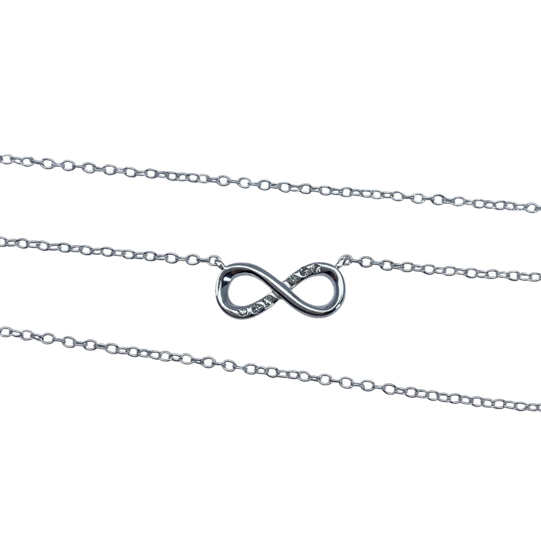 Signed Sterling Rhinestone Eternity Pendant Cable Chain Necklace 18in 1.44g: Signed Sterling Rhinestone Eternity Pendant Cable Chain Necklace 18in 1.44g Engraved 925 LA CN