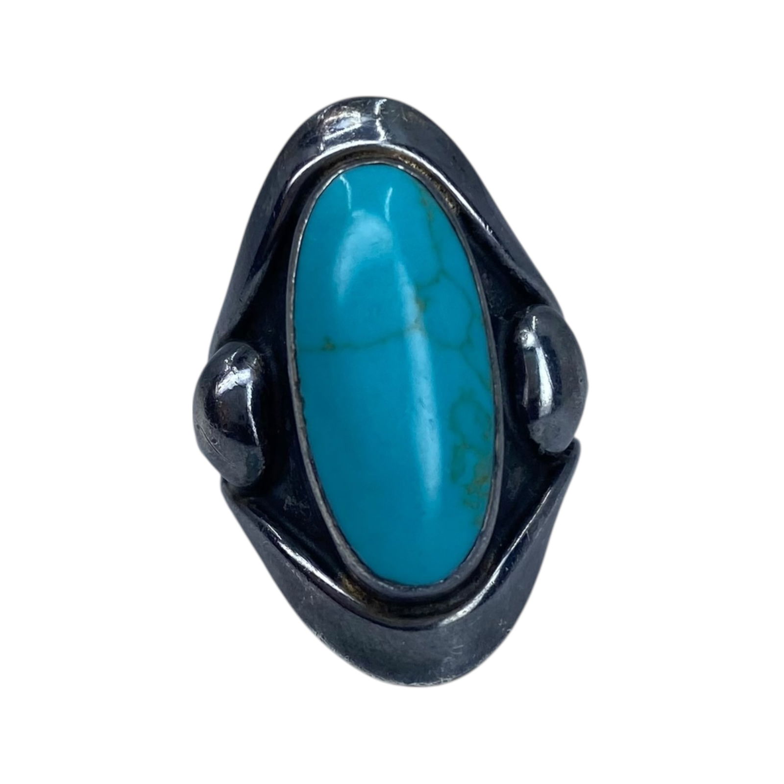 HOB Mexico Sterling Chunky Turquoise Oval Ring Sz 6 10g: HOB Mexico Sterling Chunky Turquoise Oval Ring Sz 6 10g Engraved HOB Mexico 925