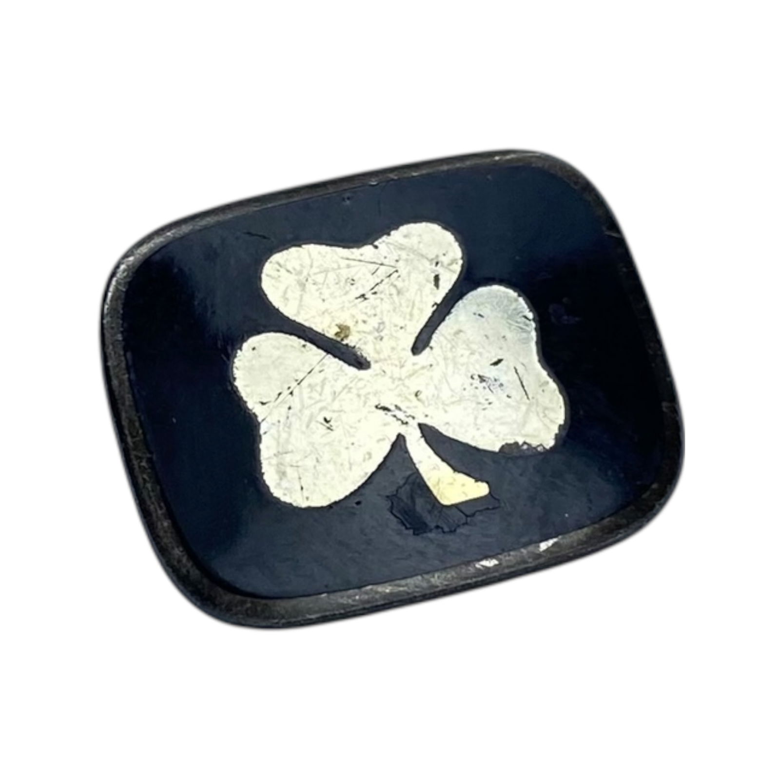 Gold Over Sterling Black Stone Clover Pin 3.1g: Gold Over Sterling Black Stone Clover Pin 3.1g Engraved Sterling
