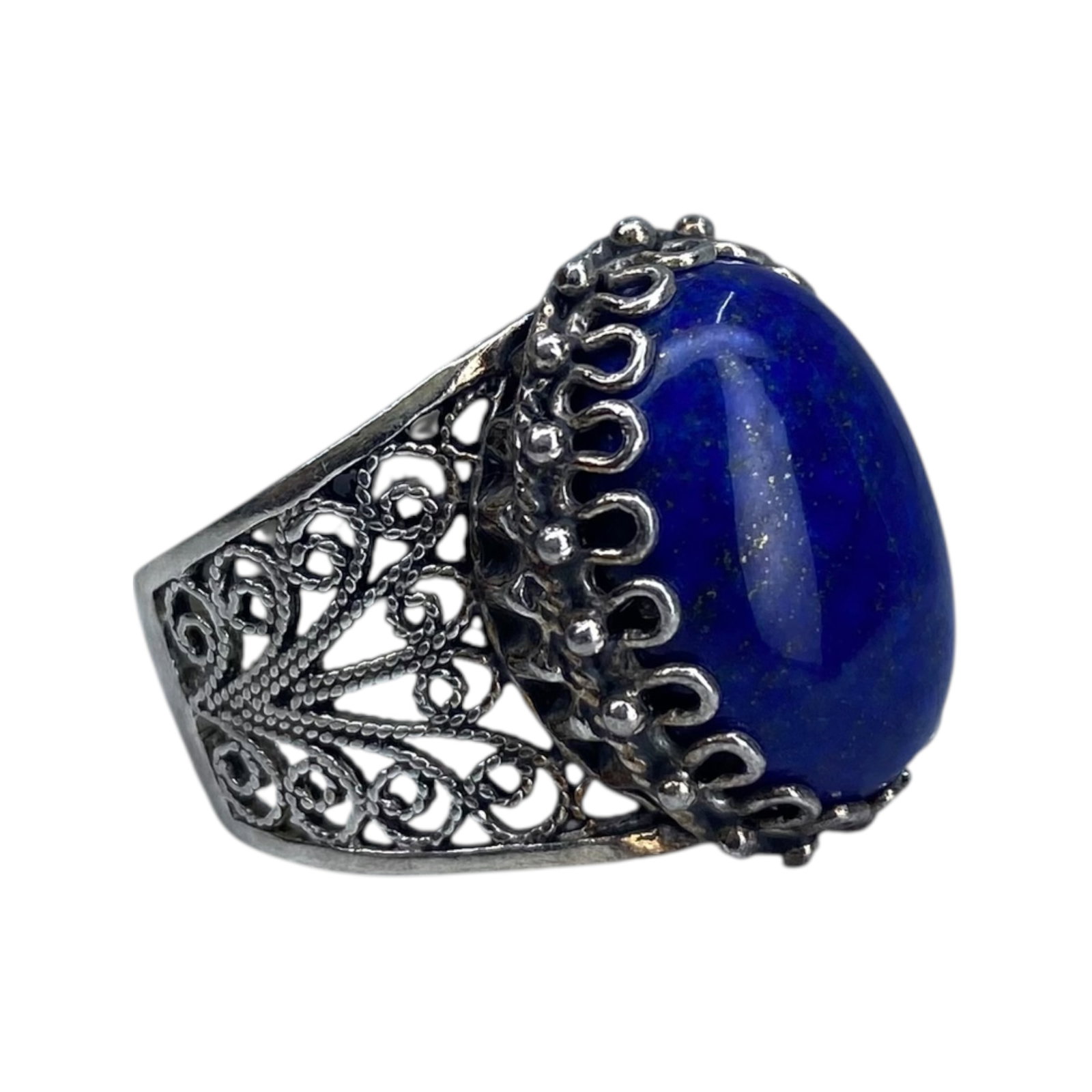Signed Turkey Sterling Lapis Lazuli Filigree Ring Sz 9.75 10.1g: Signed Turkey Sterling Lapis Lazuli Filigree Ring Sz 9.75 10.1g Engraved DGS 925 Turkey