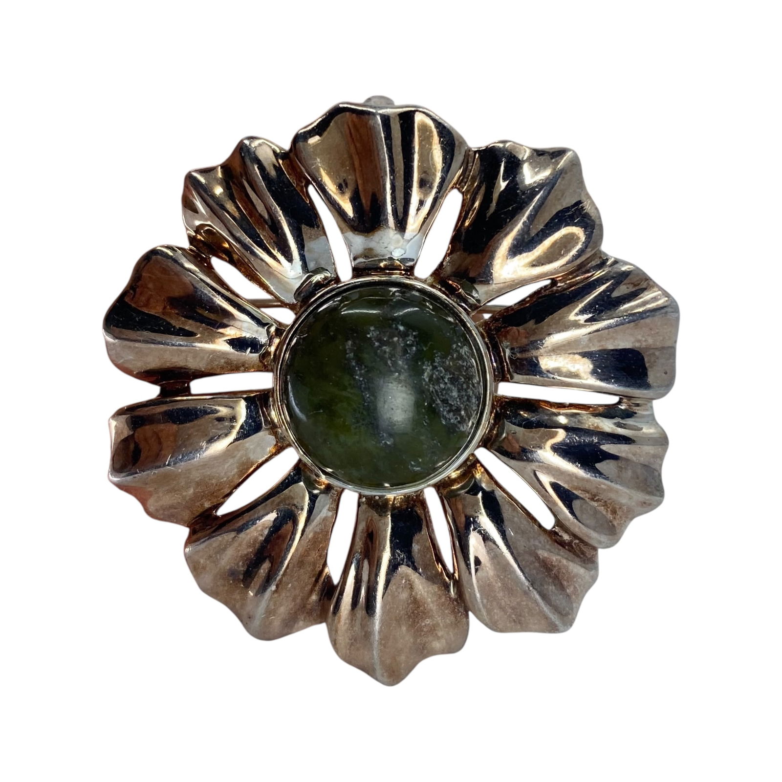 Irish Gold Over Sterling Green Connemara Marble Brooch 15.1g: Irish Gold Over Sterling Green Connemara Marble Brooch 15.1g Engraved Ireland 925