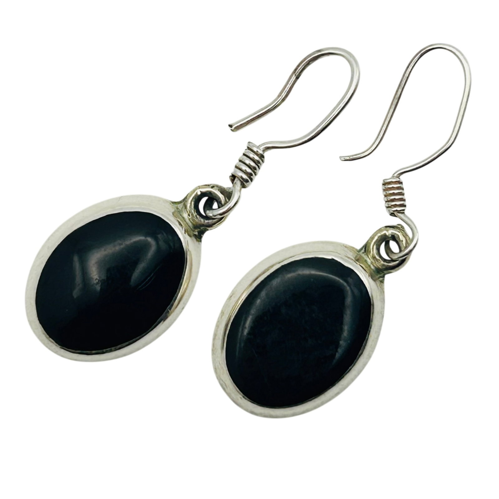 Tv-102 Taxco Sterling Stone Oval Hook Back Earrings: Tv-102 Taxco Sterling stone oval hook back earrings. 3.20g