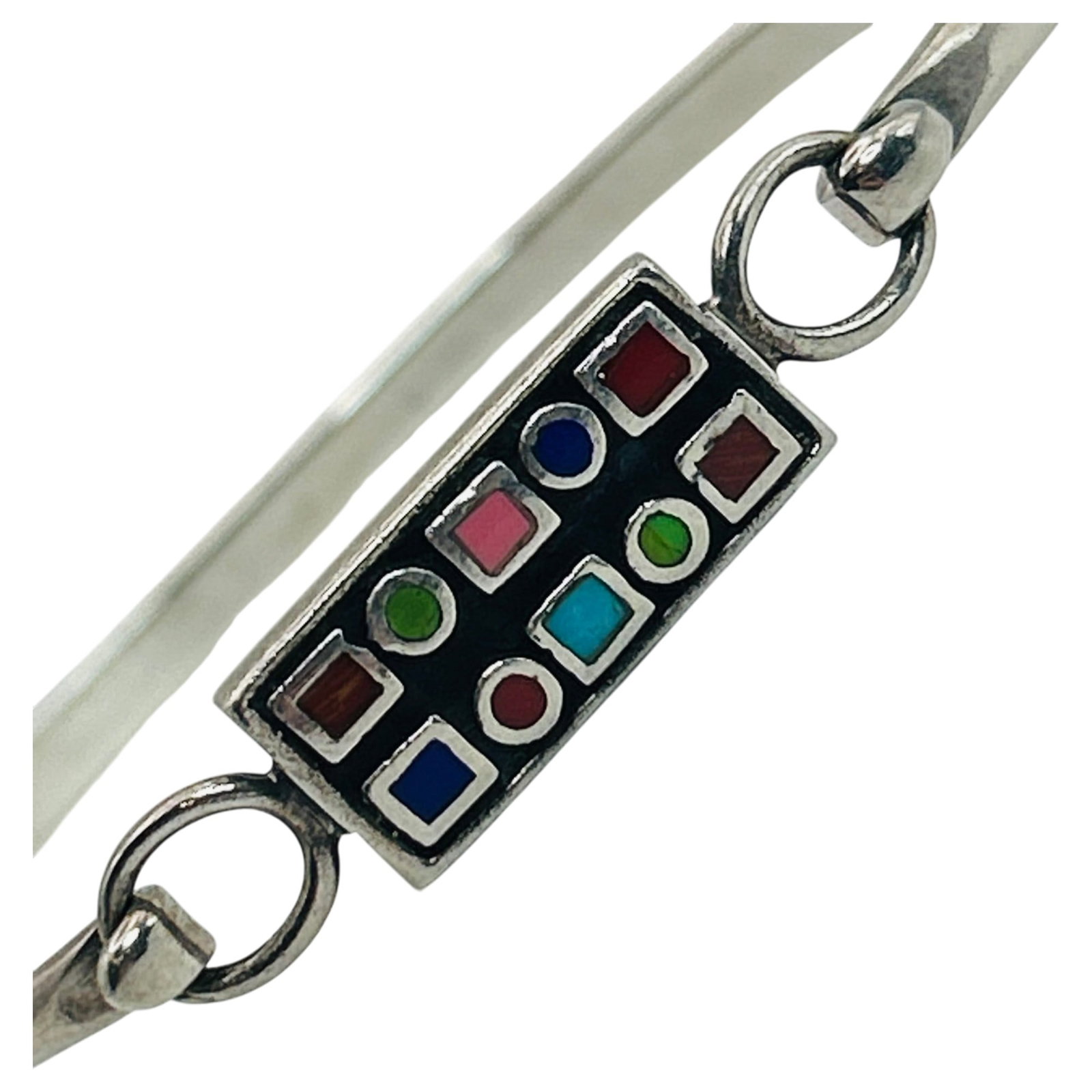 Sterling Southwest Inlay Bangle Bracelet: Sterling southwest inlay bangle bracelet. 11.70g