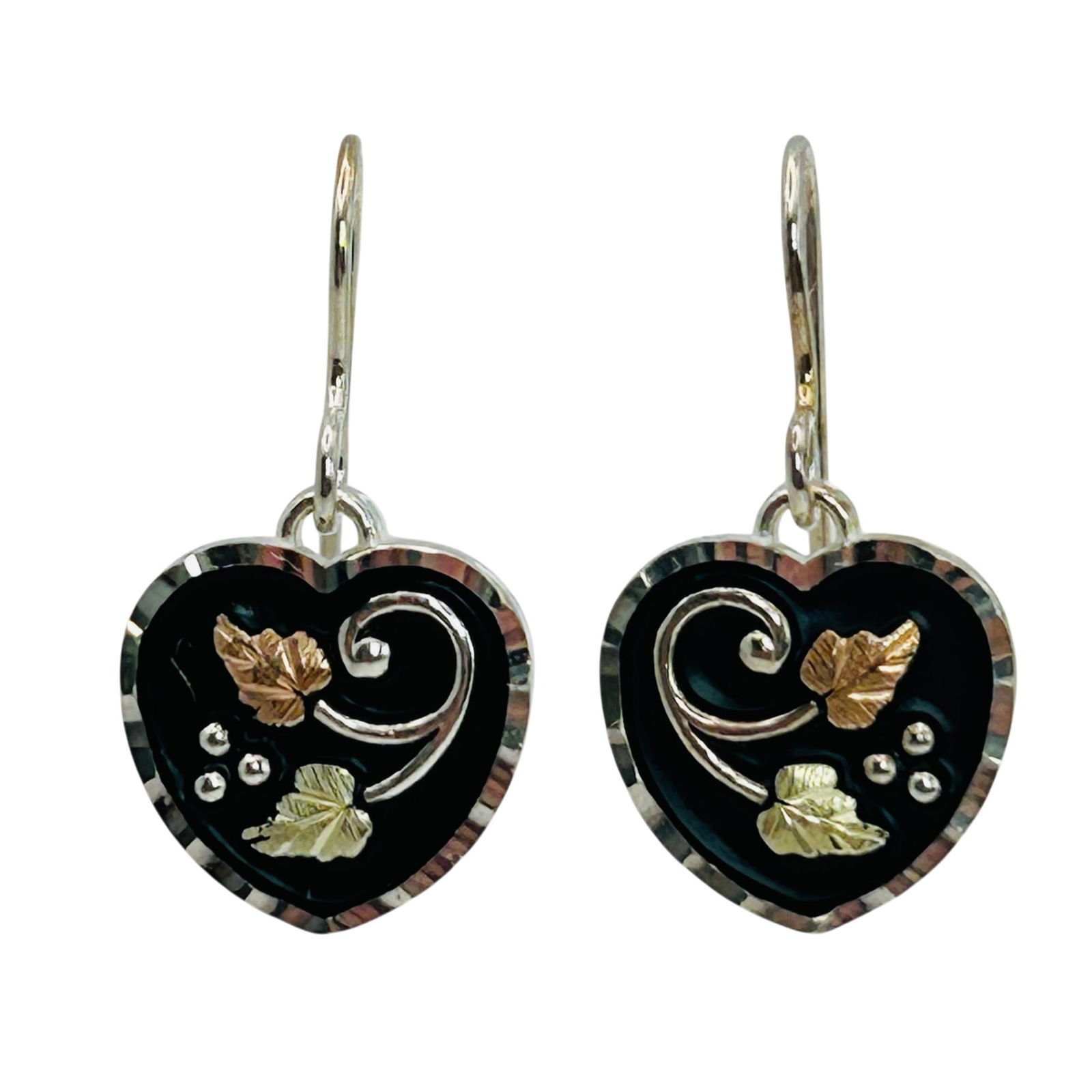 Black Hills Gold 12k Sterling Heart Hook Back Earrings: Black hills gold 12k sterling heart hook back earrings. 2.90g