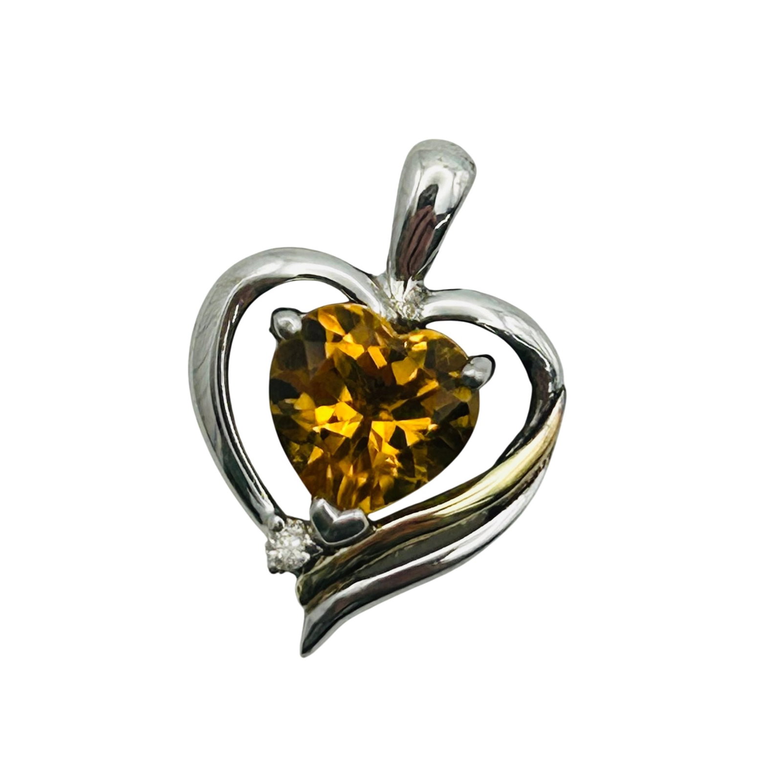 Sterling 14k Citrine Heart Pendant: Sterling 14k citrine heart pendant. 1.30g