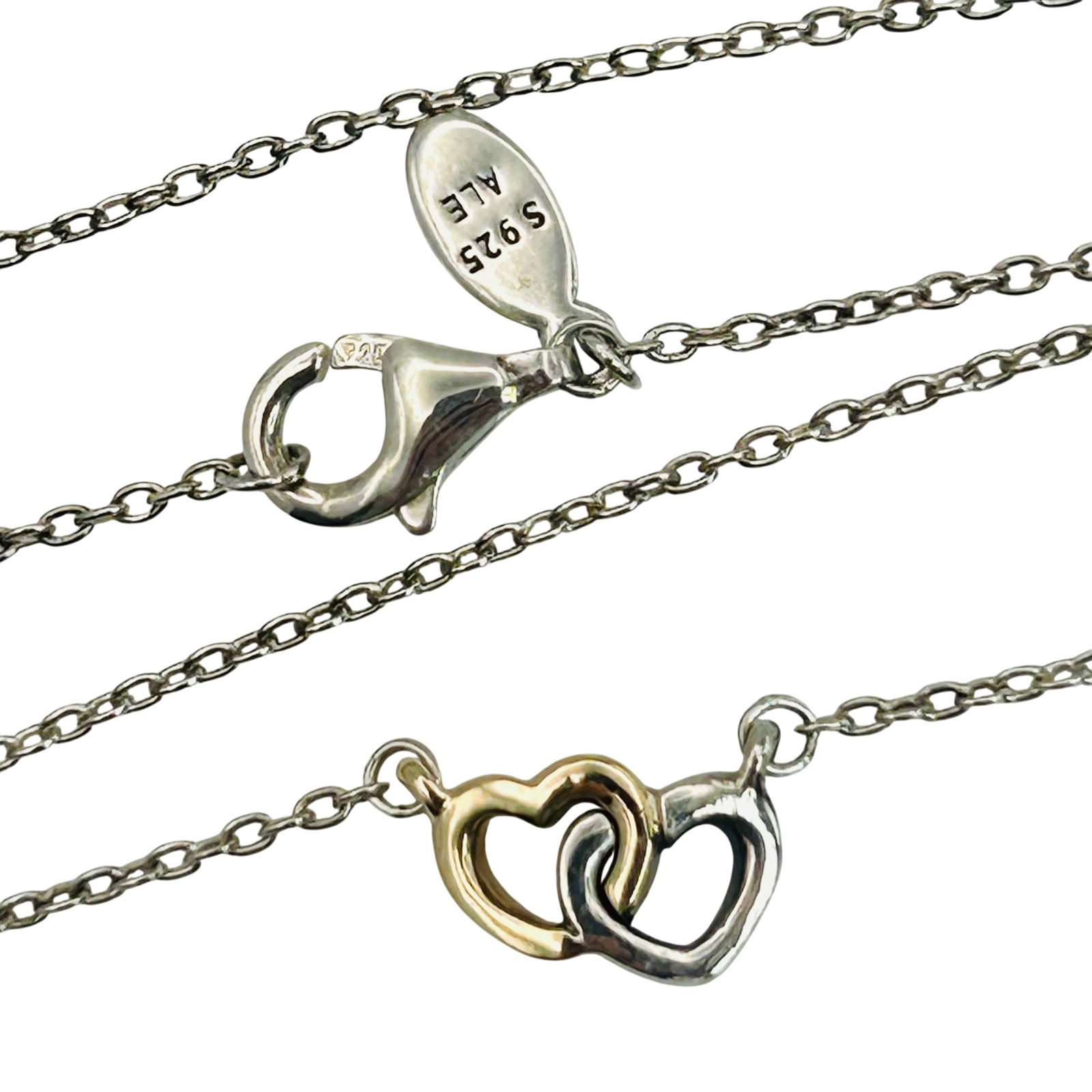 ALE Pandora Sterling Cable Chain Double Heart Necklace: ALE Pandora sterling cable chain double heart necklace. 2.30g