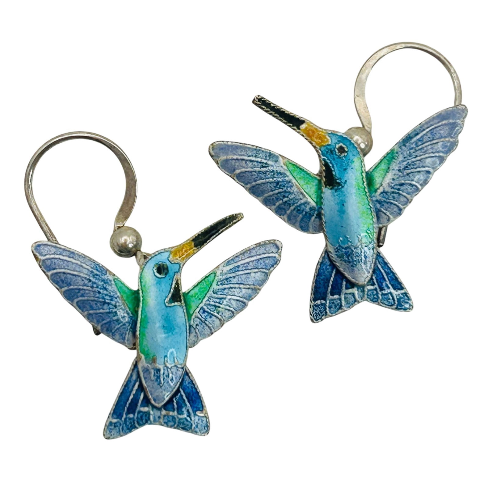 Sterling Enamel Bird Hook Back Earrings: Sterling enamel bird hook back earrings. 3.00g