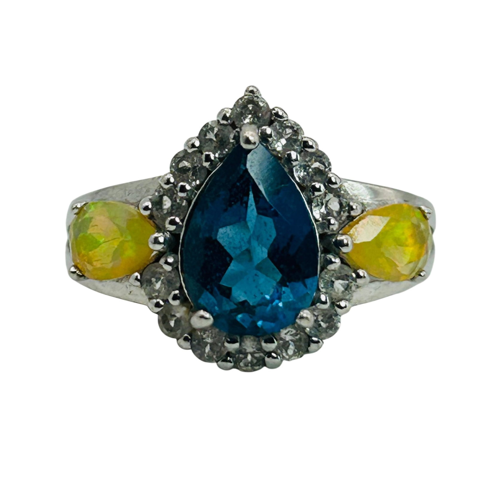 Kit Sterling Multi Gem Ring: Kit Sterling spinel opal topaz teardrop ring size 7. 3.90g
