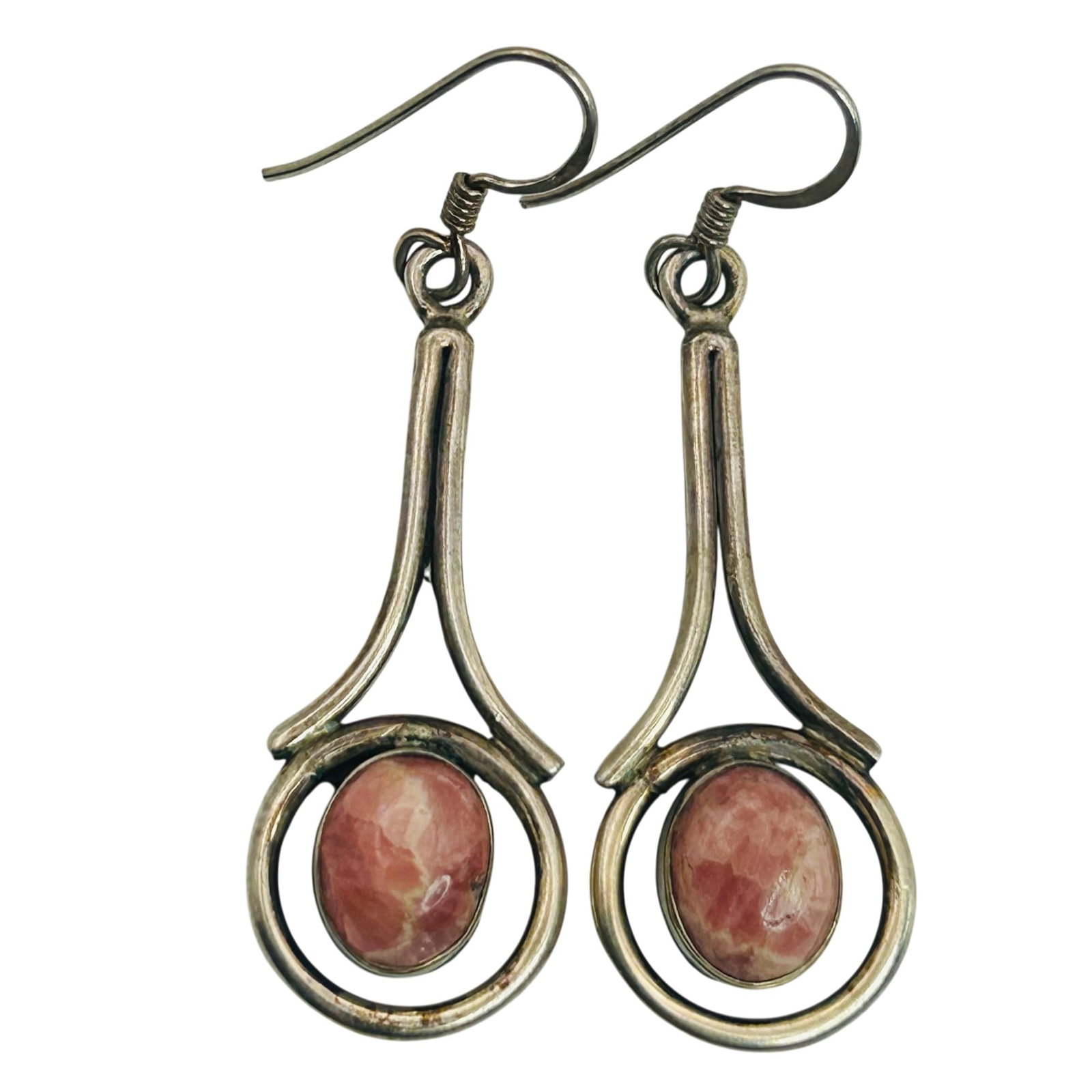 Sterling Rhodochrosite Hook Back Earrings: Sterling rhodochrosite hook back earrings. 7.50g