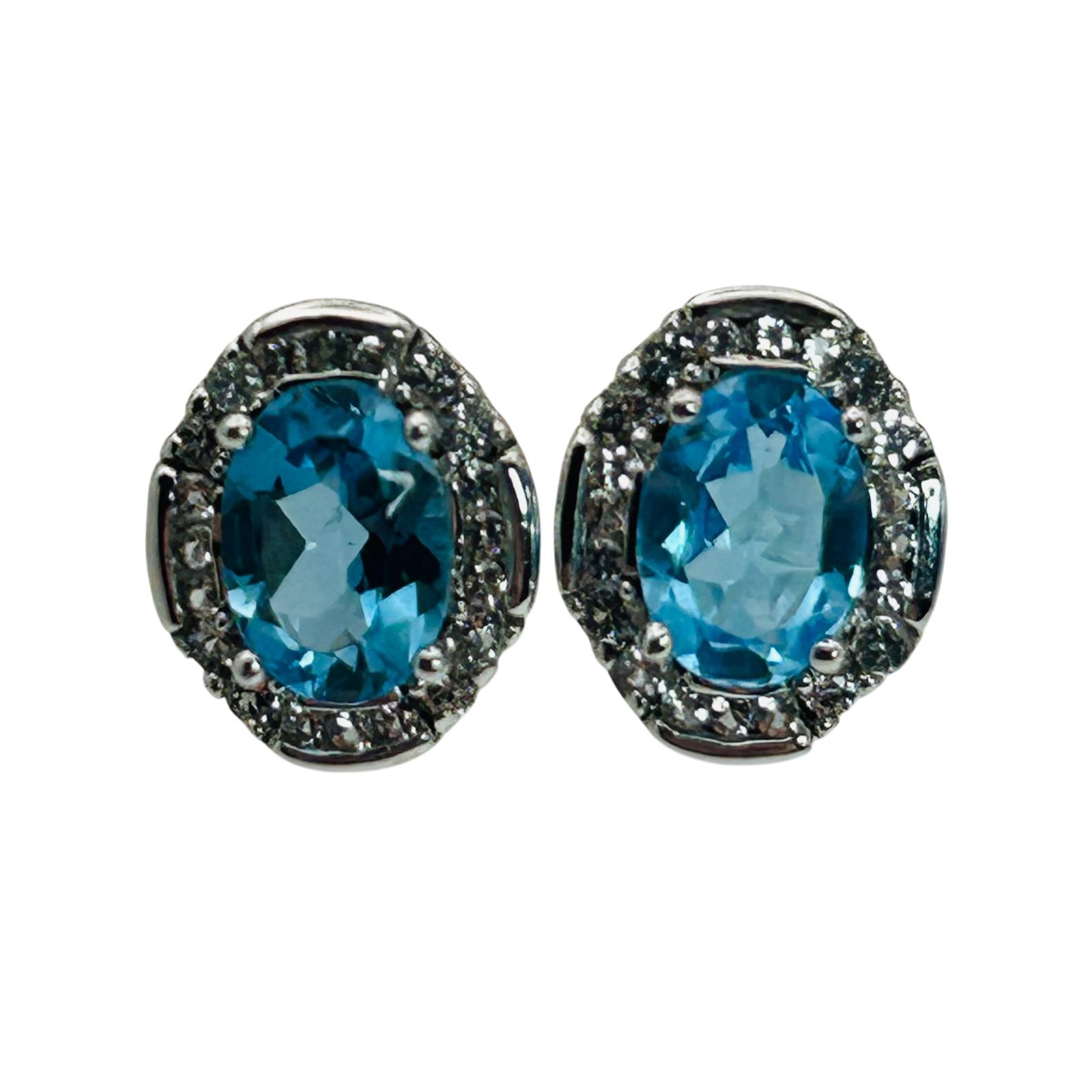 Sterling Topaz And Spinel Halo Detail Stud Earrings: Sterling topaz and spinel halo detail stud earrings. 2.30g
