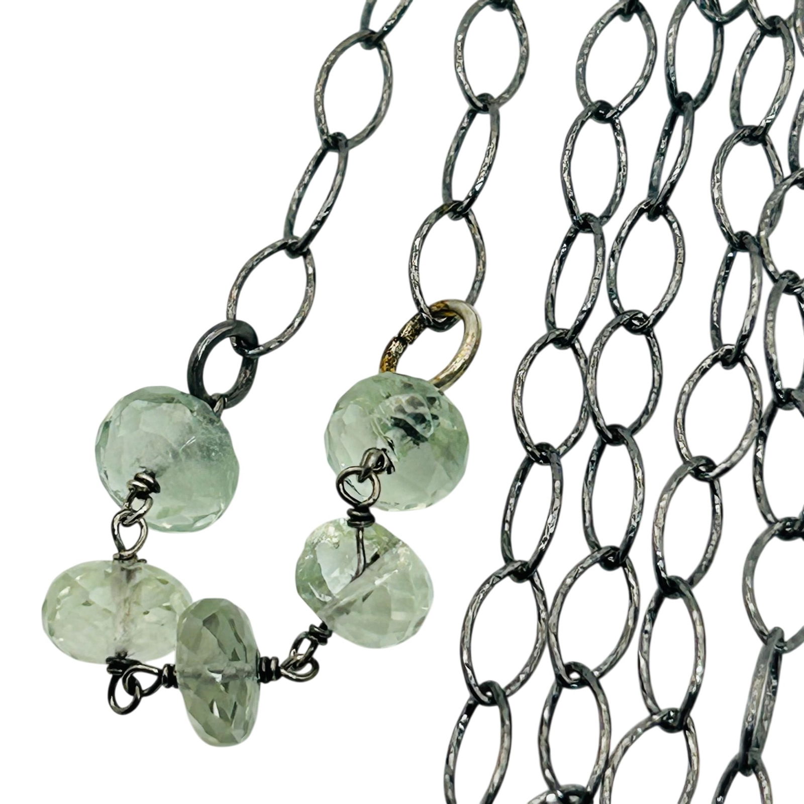 Sterling Aqua Long Link Chain Necklace: Sterling aqua long link chain necklace. 7.00g