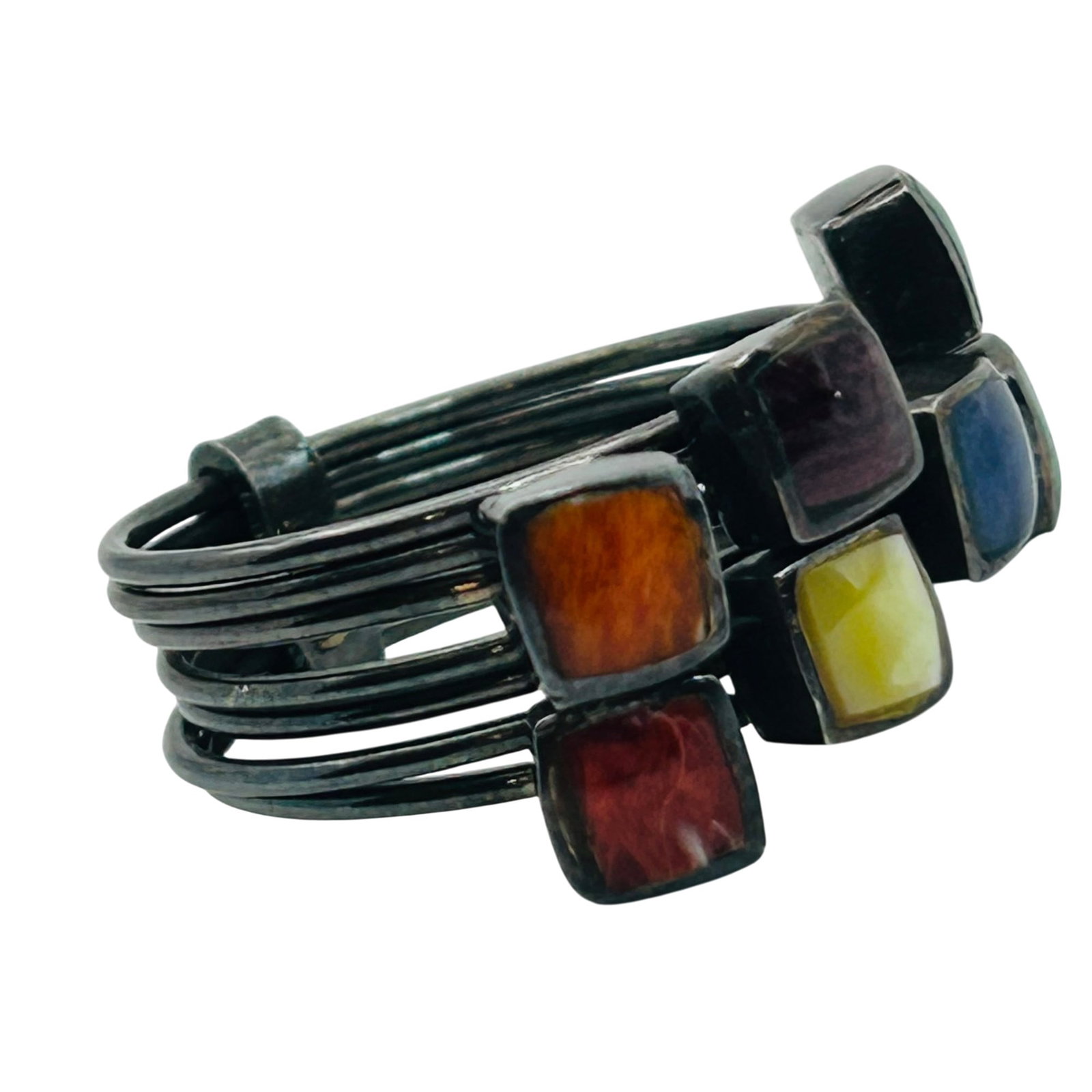 950 Silver Multi Gem And Multi Band Ring Size 9: 950 silver multi gem and multi band ring size 9. 7.50g