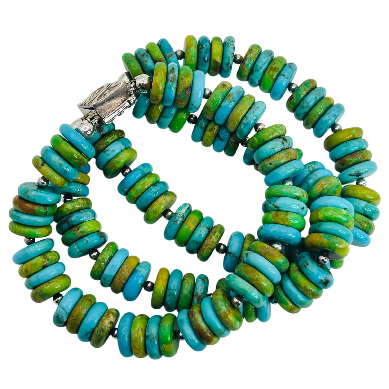 DTR Desert Rose Trading Sterling 3 Strand Turquoise Bead Magnetic Clasp Bracelet: DTR Desert Rose Trading Sterling 3 strand turquoise bead magnetic clasp bracelet. 98.40g