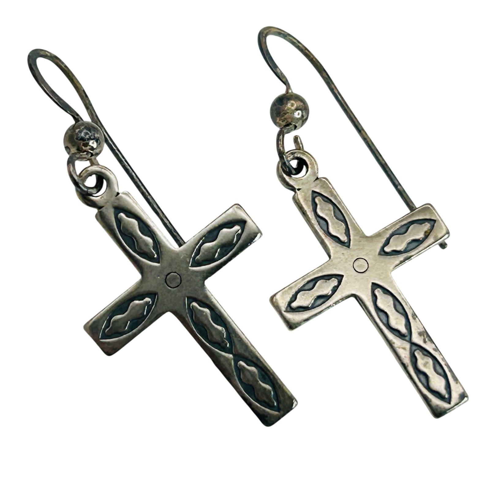 Sterling Native Cross Hook Back Earrings: Sterling native cross hook back earrings. 2.70g