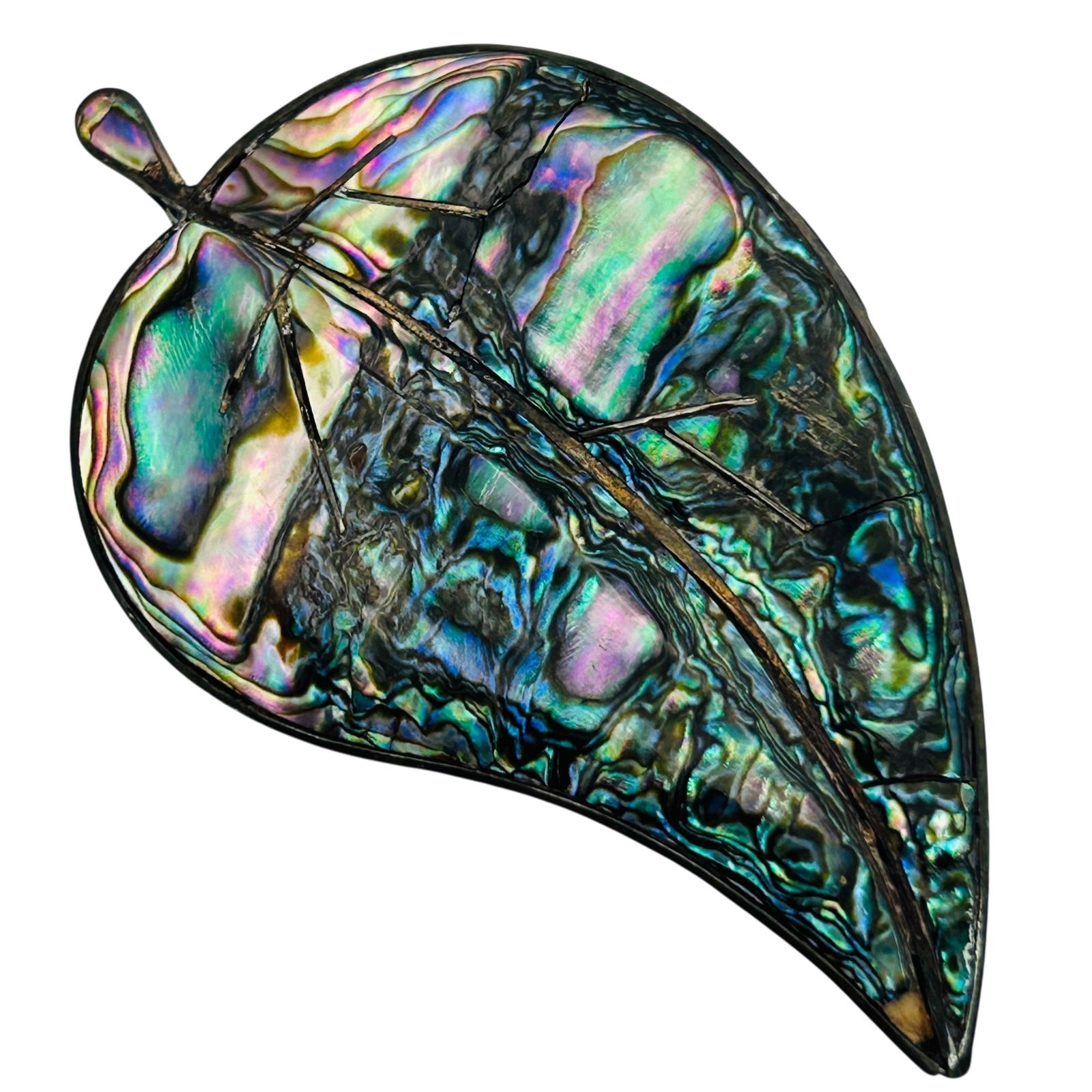 Mexico Sterling Abalone Leaf Brooch: Mexico Sterling abalone leaf brooch. 8.00g