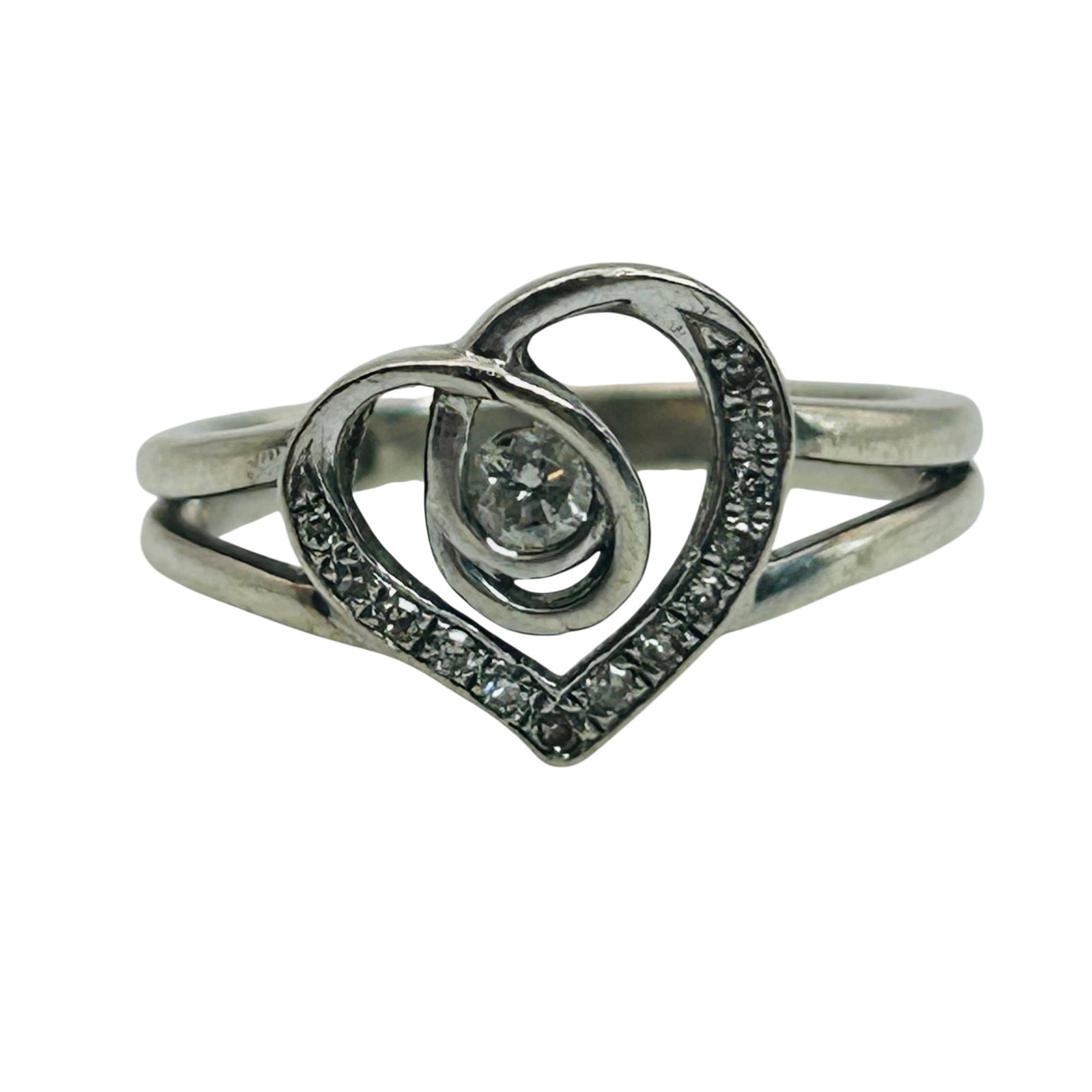 KSJ Kristen Severin Sterling Diamond Heart Ring Size 7 (1 of 8)