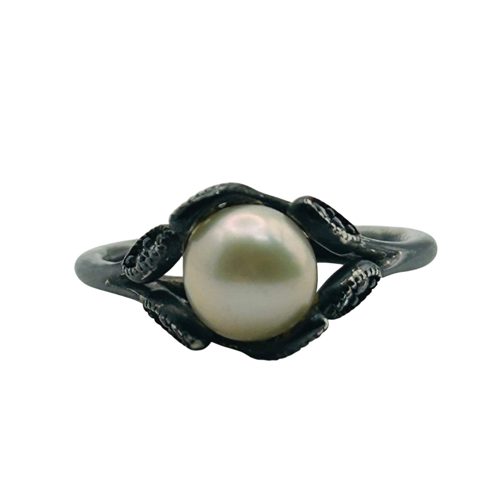 Pandora Sterling Pearl And Rhinestone Ring Size 6: Pandora sterling pearl and rhinestone ring Size 6. 2.60g